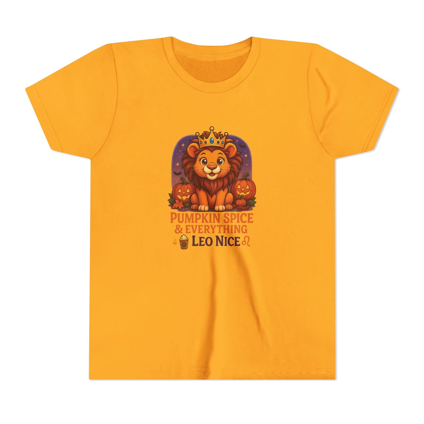Leo Halloween Themed Youth Tee, Pumpkin Spice Leo Design, Kids Halloween Shirt, Trick or Treat T-Shirt, Halloween Tee, Zodiac Gift for her