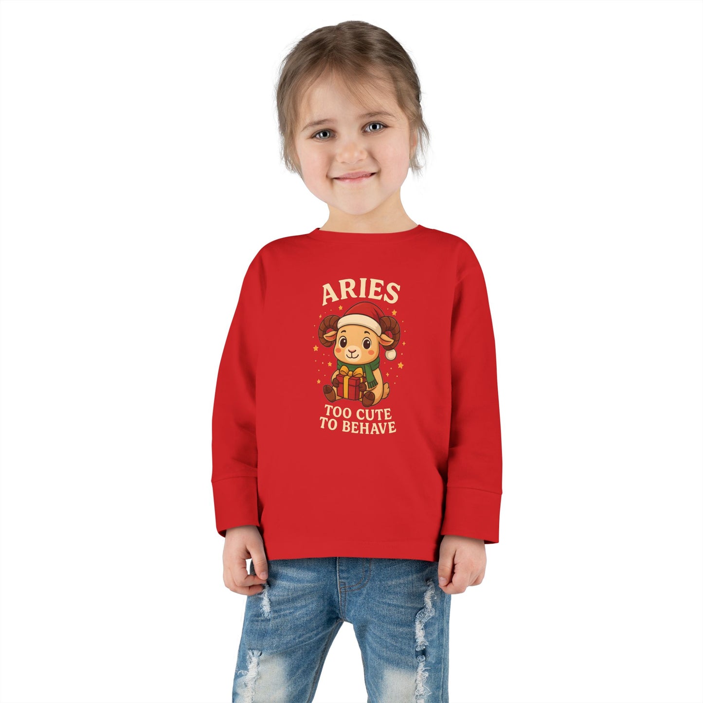 Aries Christmas-Themed Toddler Long Sleeve Tee