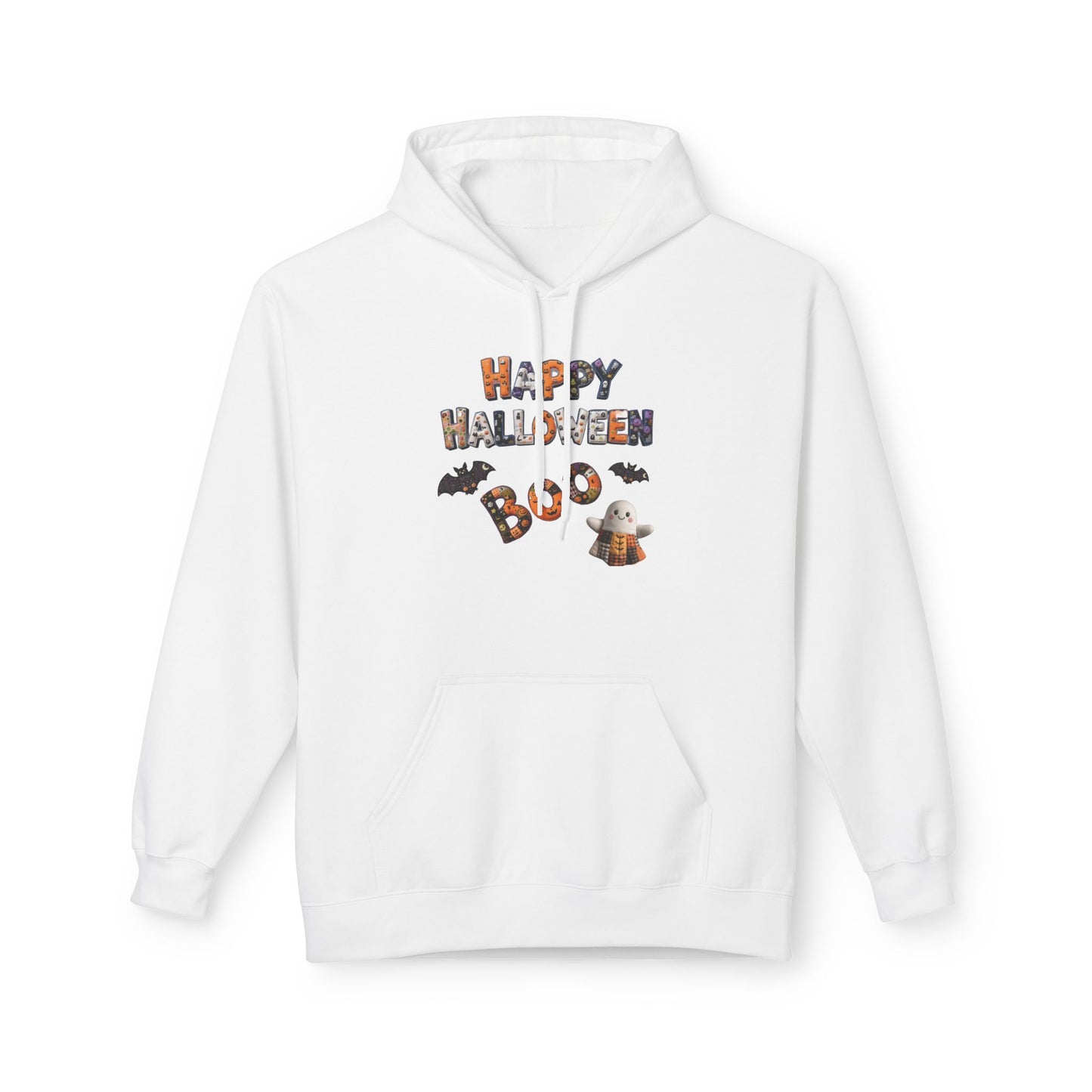 Halloween Boo Patchwork Fleece Hoodie, Unisex Sweatshirt