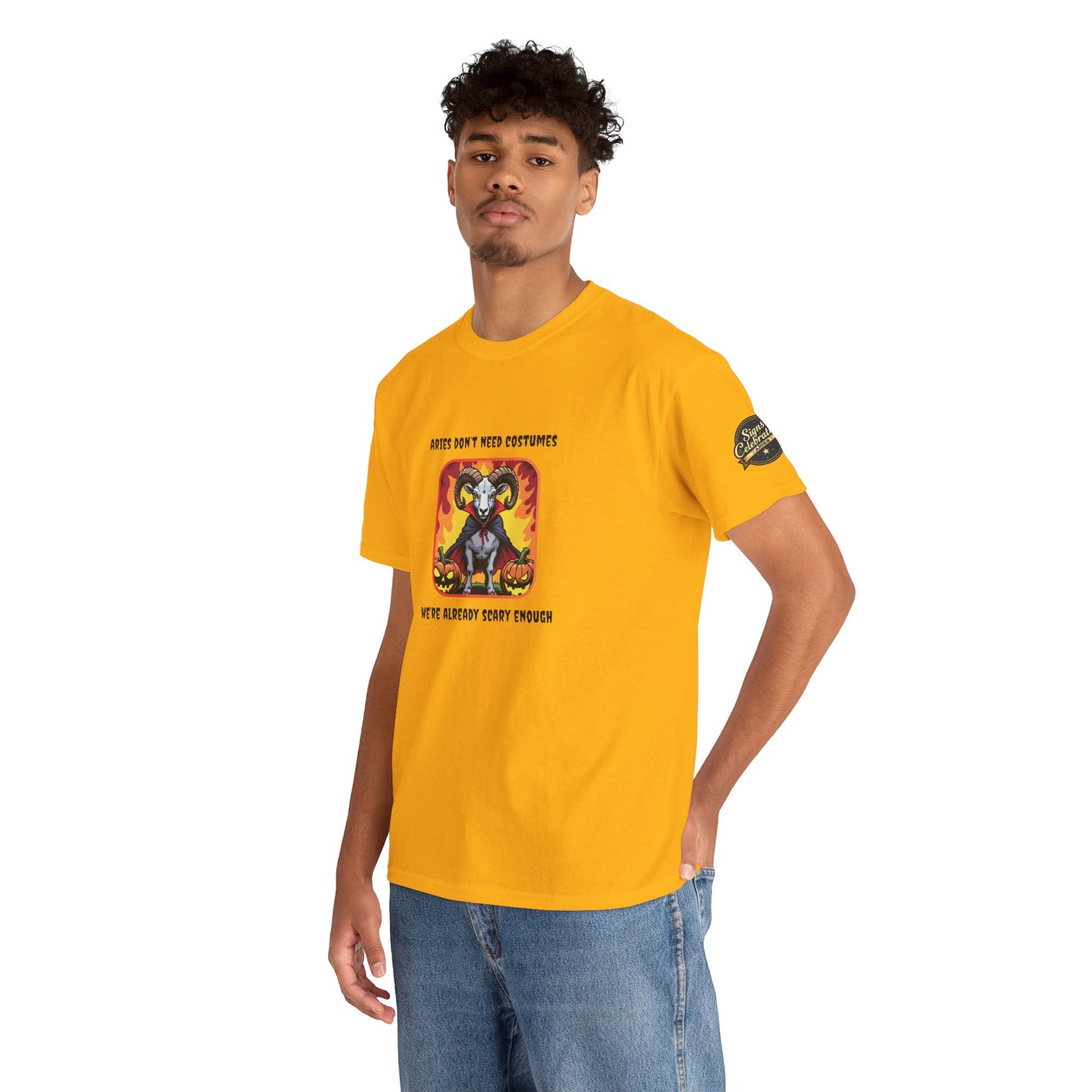 Aries Halloween Heavy Cotton Tee - Perfect for Men, Everyday Wear, Halloween Costume Alternative, Aries Gift