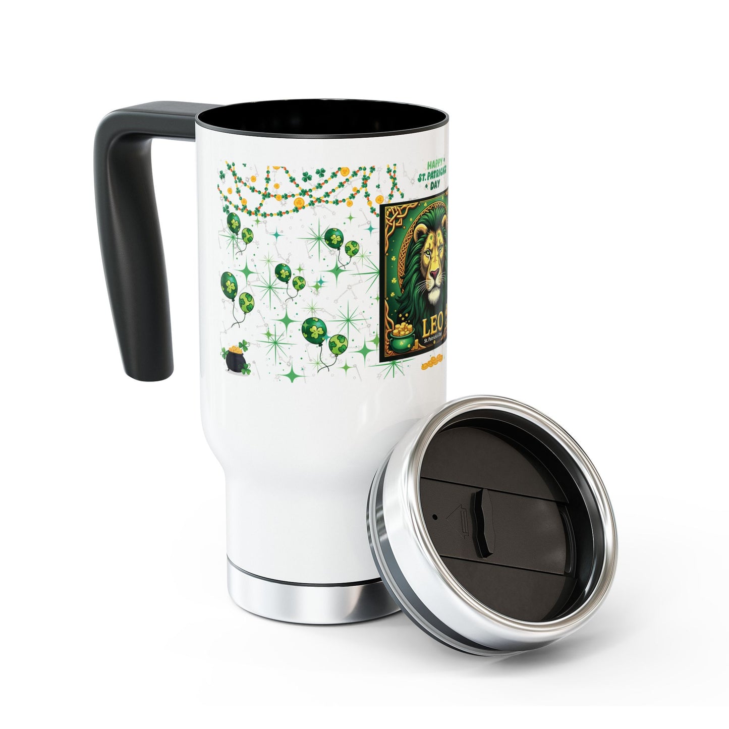 Leo Stainless Steel 14oz Travel Mug - St. Patrick's Day Design