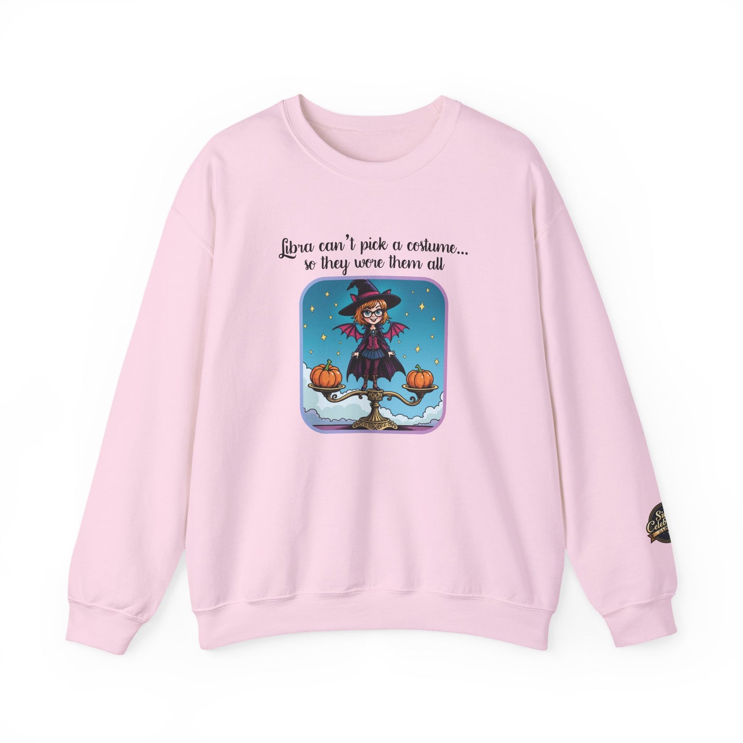 Halloween-themed Libra Inspired Ladies Crewneck Sweatshirt, Cozy Astrology Gift, Halloween Apparel, Zodiac Inspired Clothing