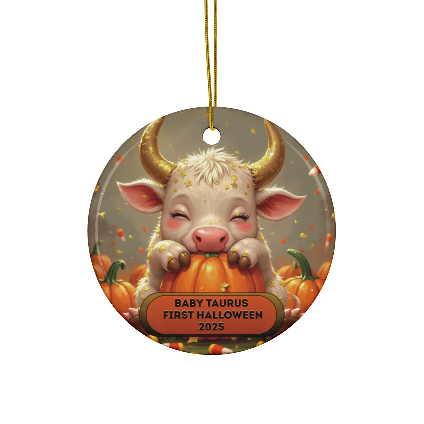 Baby Taurus 2025 Halloween Round Ceramic Ornament