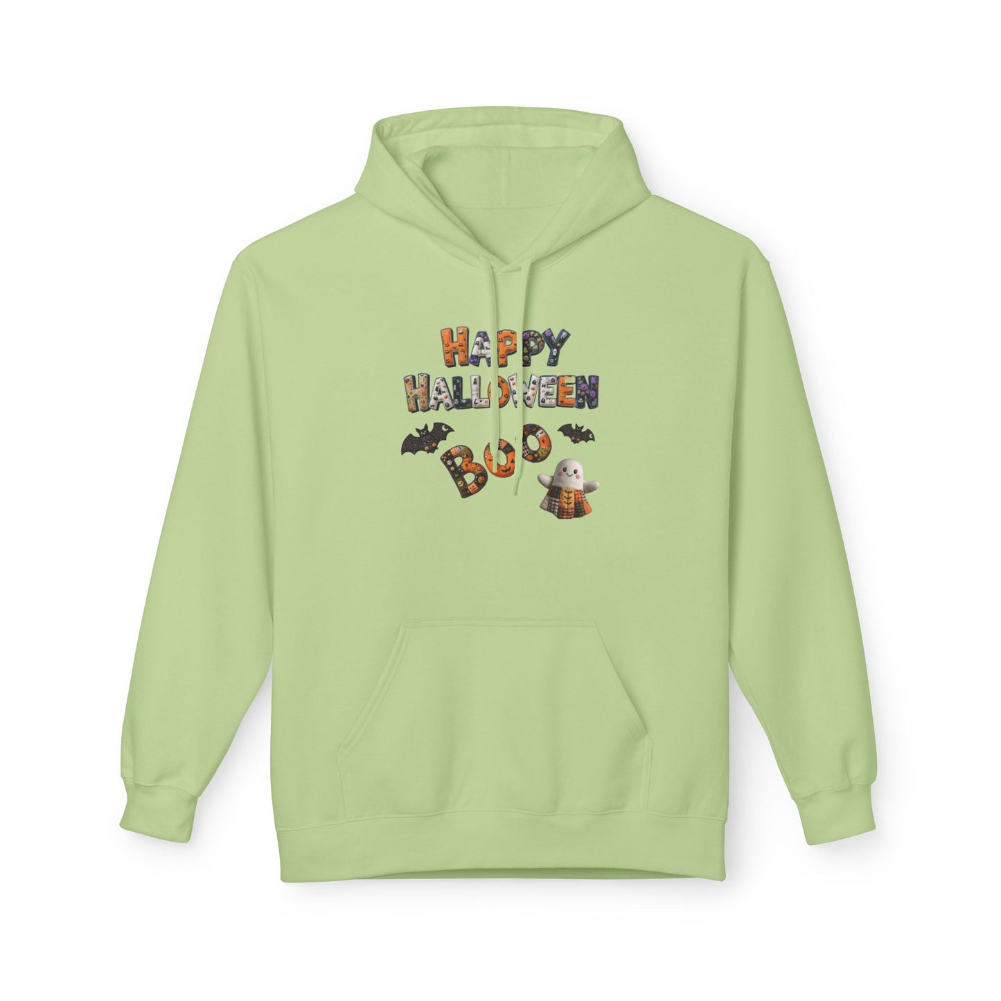 Halloween Boo Patchwork Fleece Hoodie, Unisex Sweatshirt