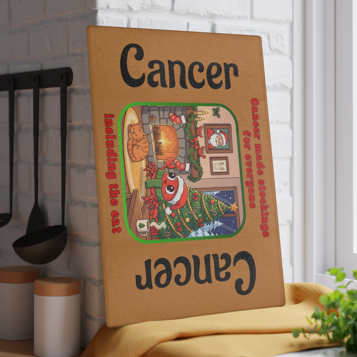 Cancer Christmas Glass Cutting Board
