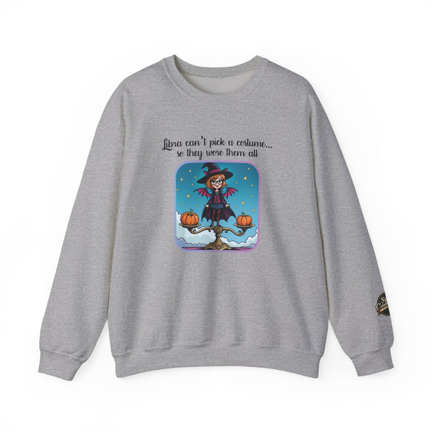 Halloween-themed Libra Inspired Ladies Crewneck Sweatshirt, Cozy Astrology Gift, Halloween Apparel, Zodiac Inspired Clothing