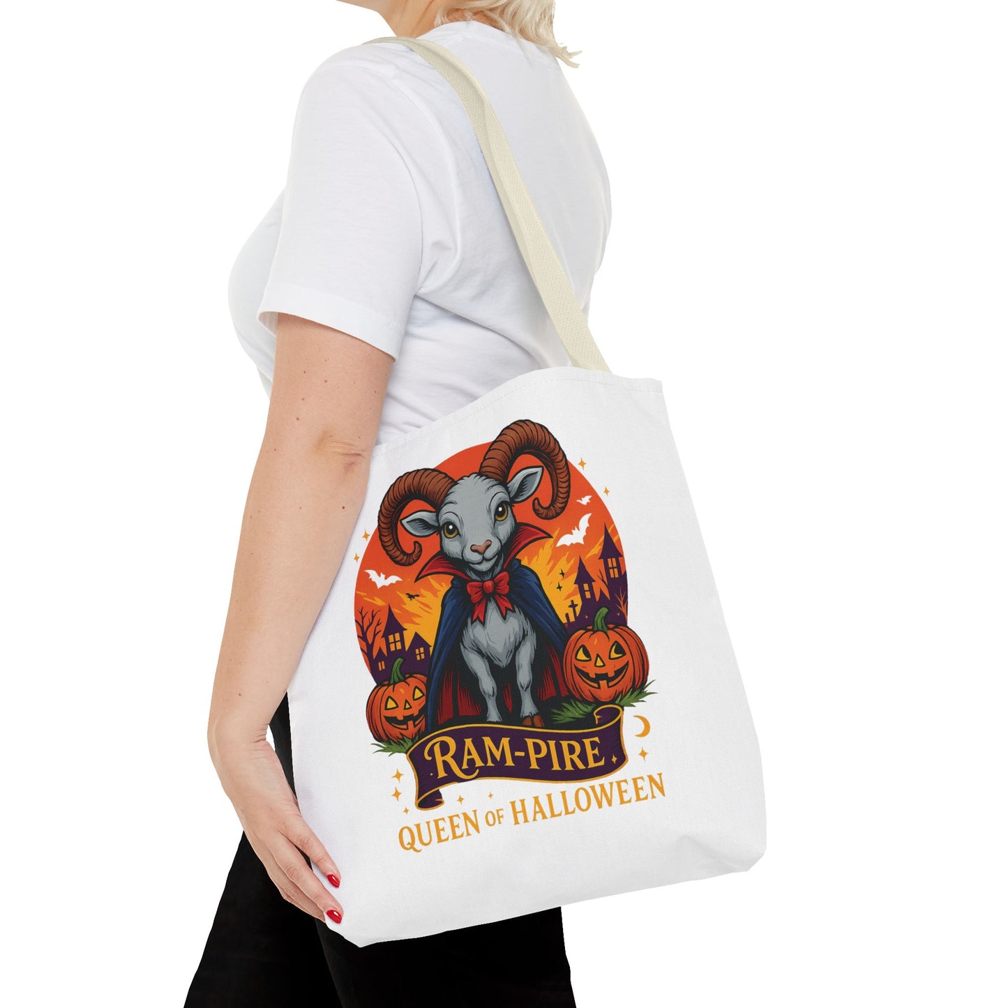 Aries Halloween Ram-Pire Queen Tote Bag, Spooky Aries Tote, Halloween Party Accessory, Gift for Aries, Halloween Decor