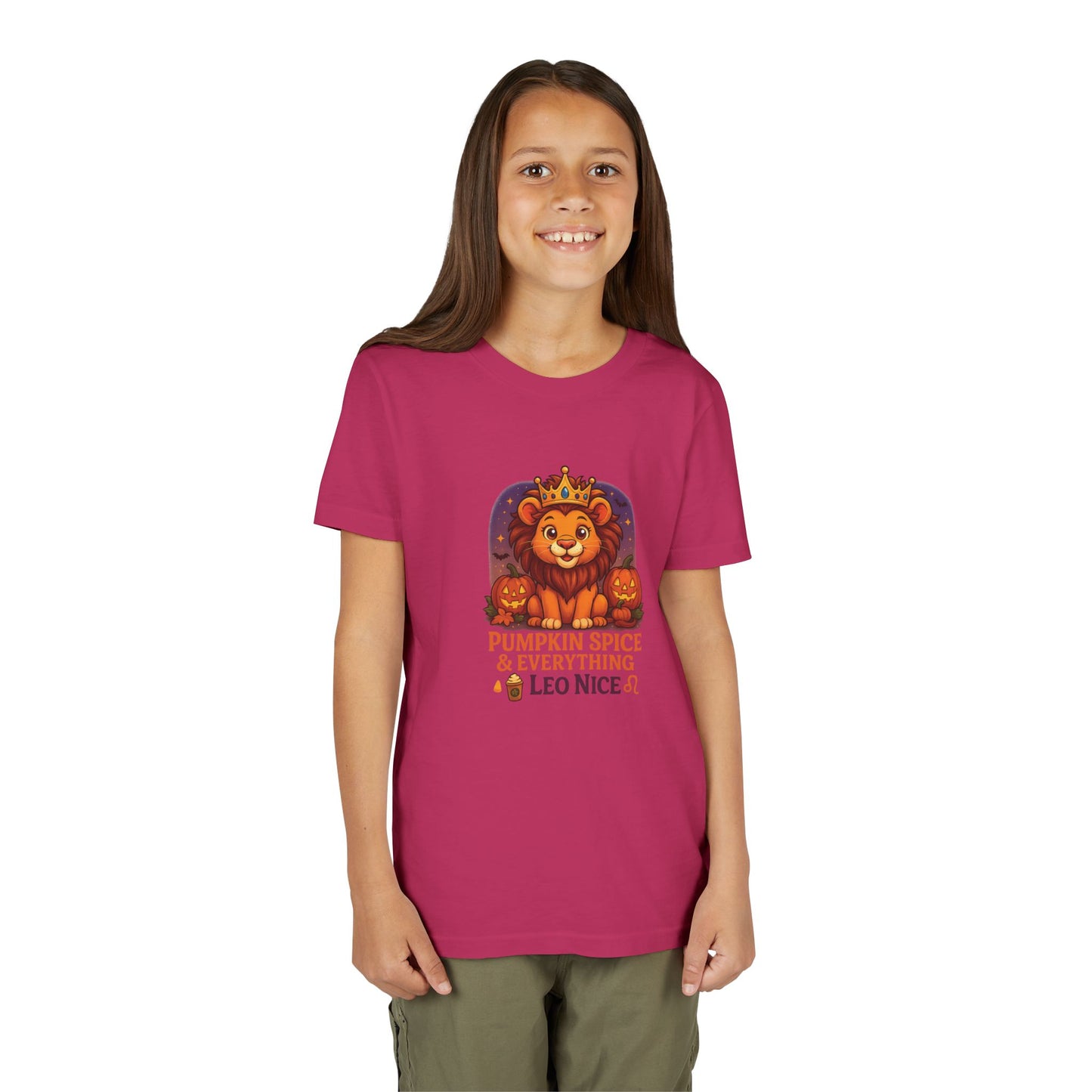 Leo Halloween Themed Youth Tee, Pumpkin Spice Leo Design, Kids Halloween Shirt, Trick or Treat T-Shirt, Halloween Tee, Zodiac Gift for her