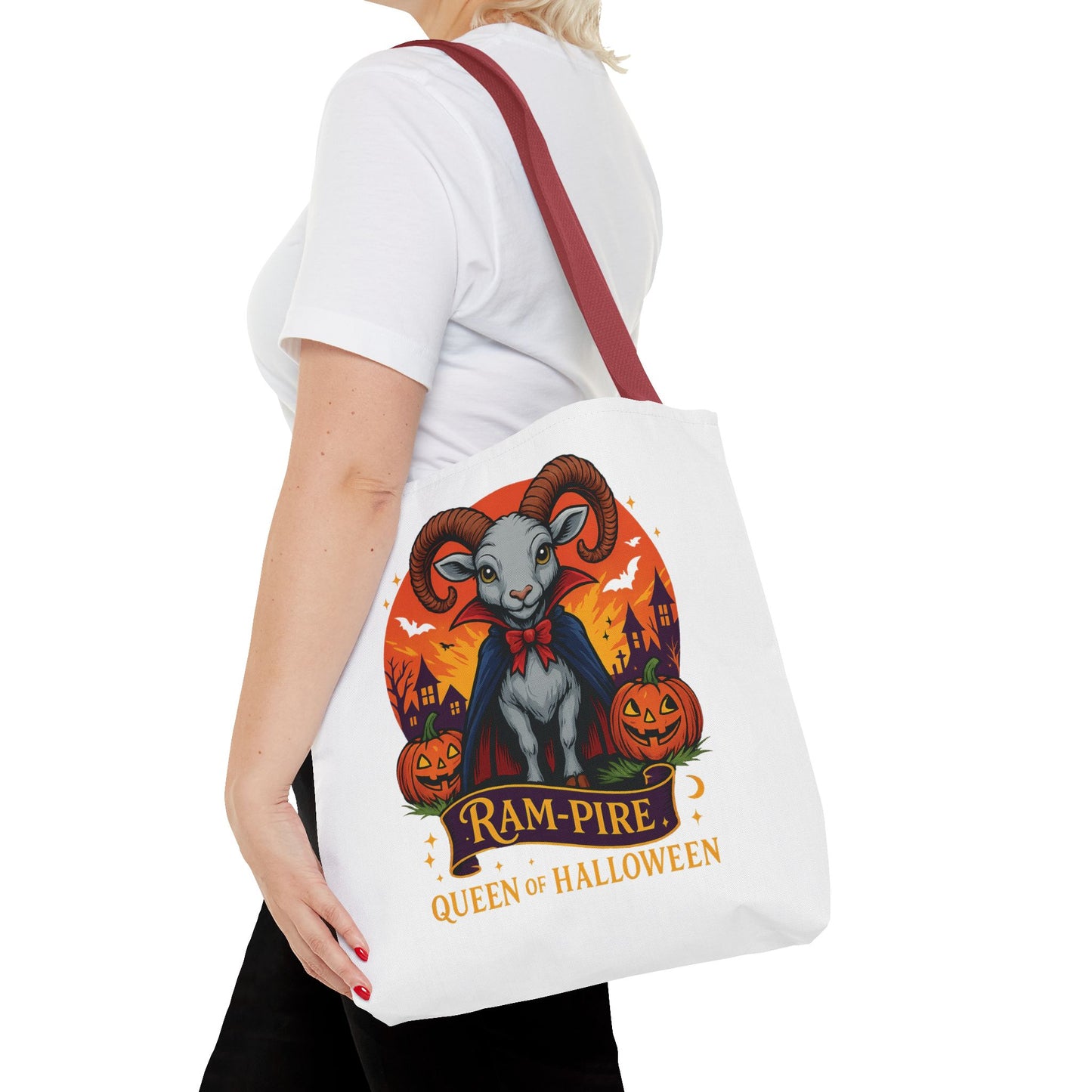 Aries Halloween Ram-Pire Queen Tote Bag, Spooky Aries Tote, Halloween Party Accessory, Gift for Aries, Halloween Decor