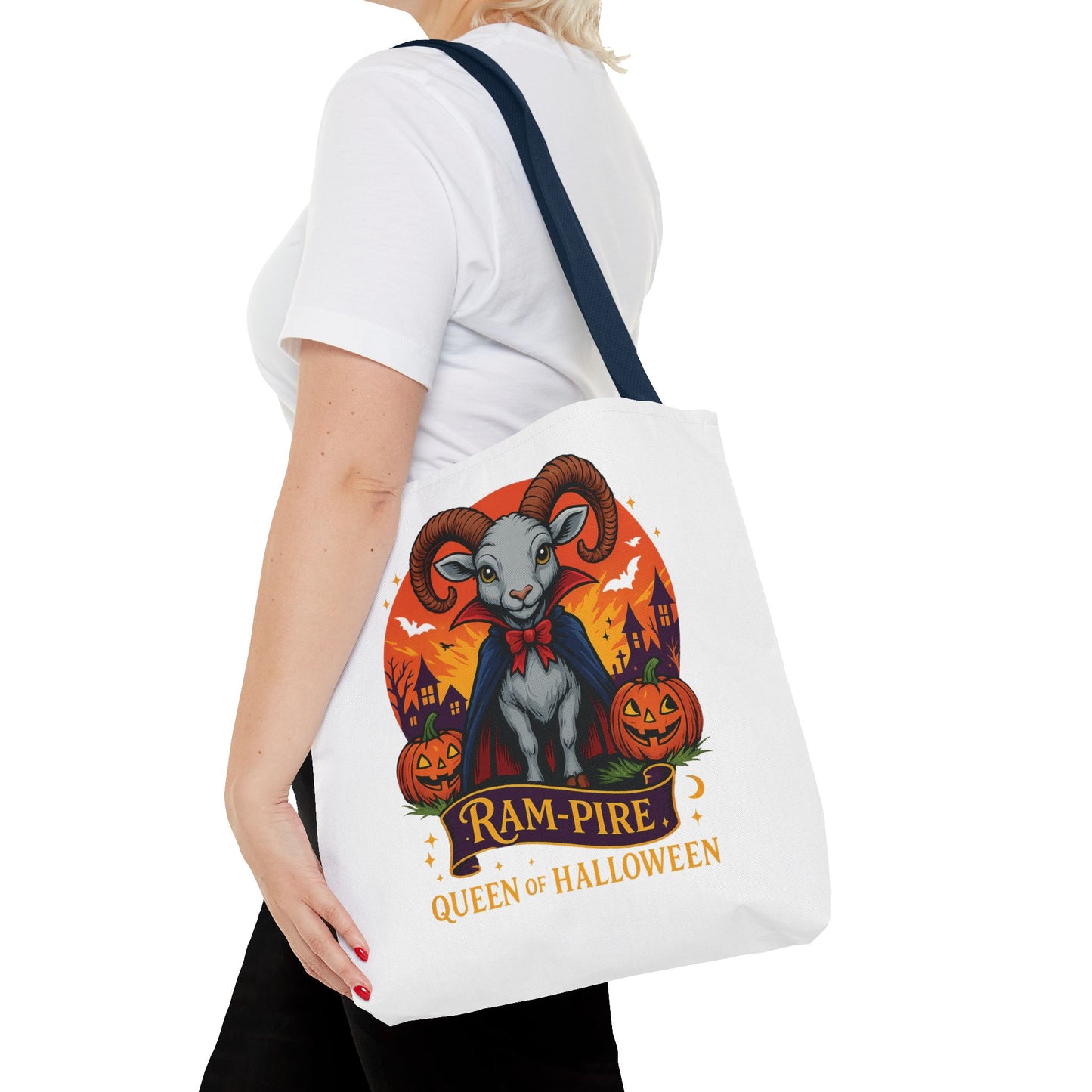 Aries Halloween Ram-Pire Queen Tote Bag, Spooky Aries Tote, Halloween Party Accessory, Gift for Aries, Halloween Decor