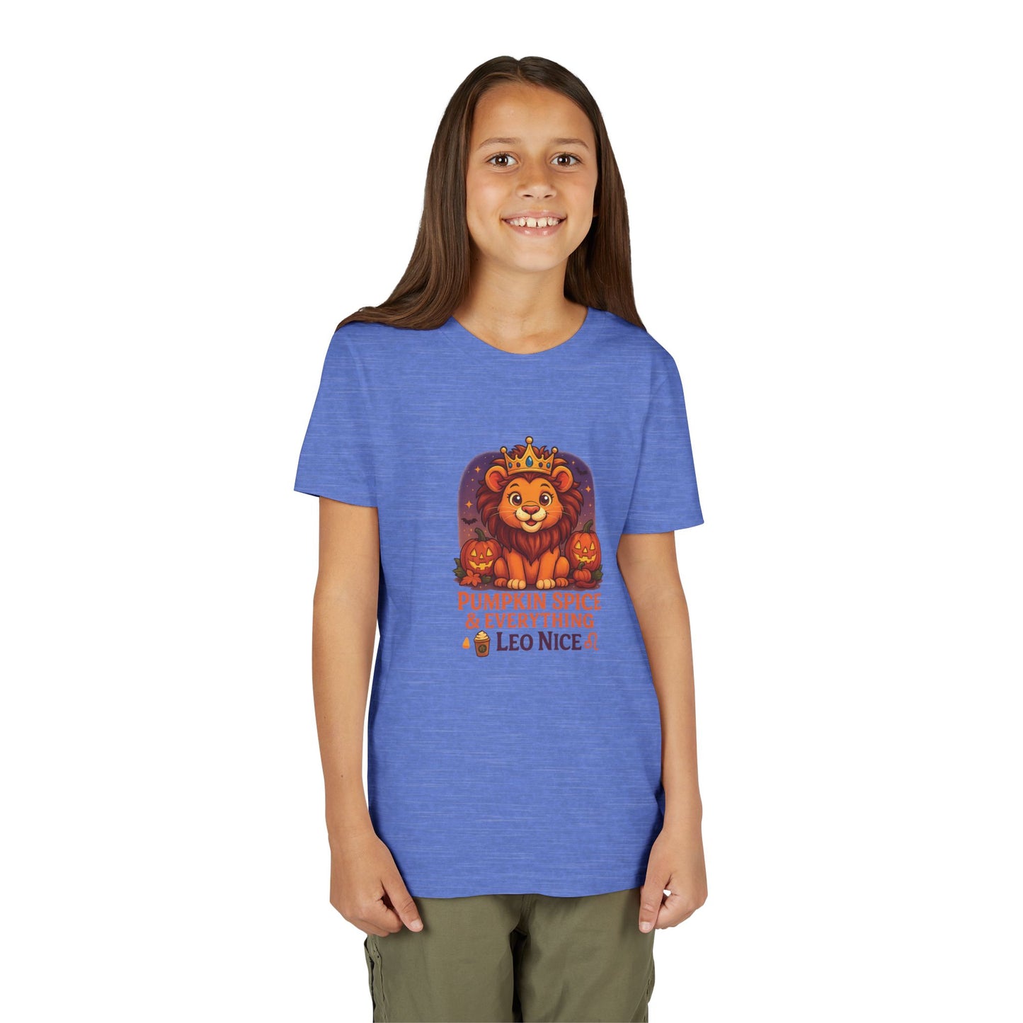 Leo Halloween Themed Youth Tee, Pumpkin Spice Leo Design, Kids Halloween Shirt, Trick or Treat T-Shirt, Halloween Tee, Zodiac Gift for her