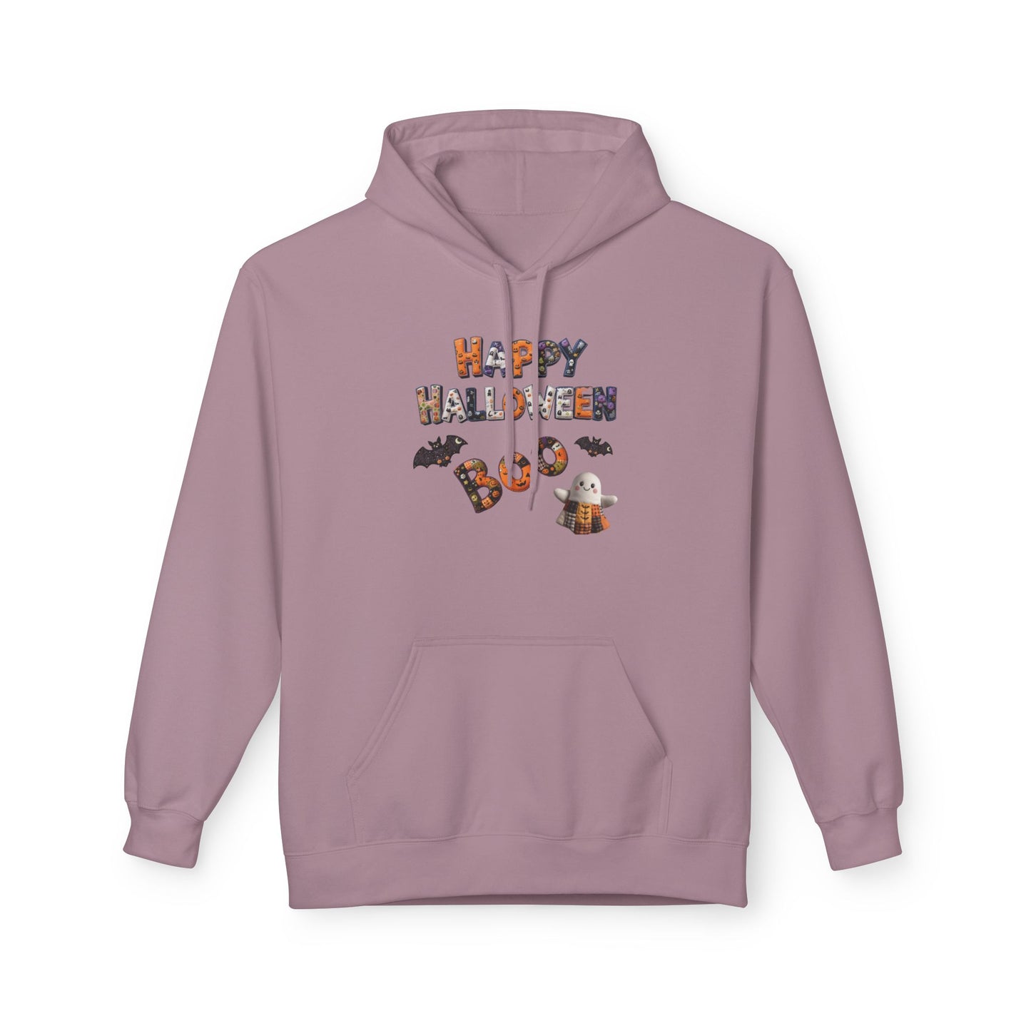 Halloween Boo Patchwork Fleece Hoodie, Unisex Sweatshirt
