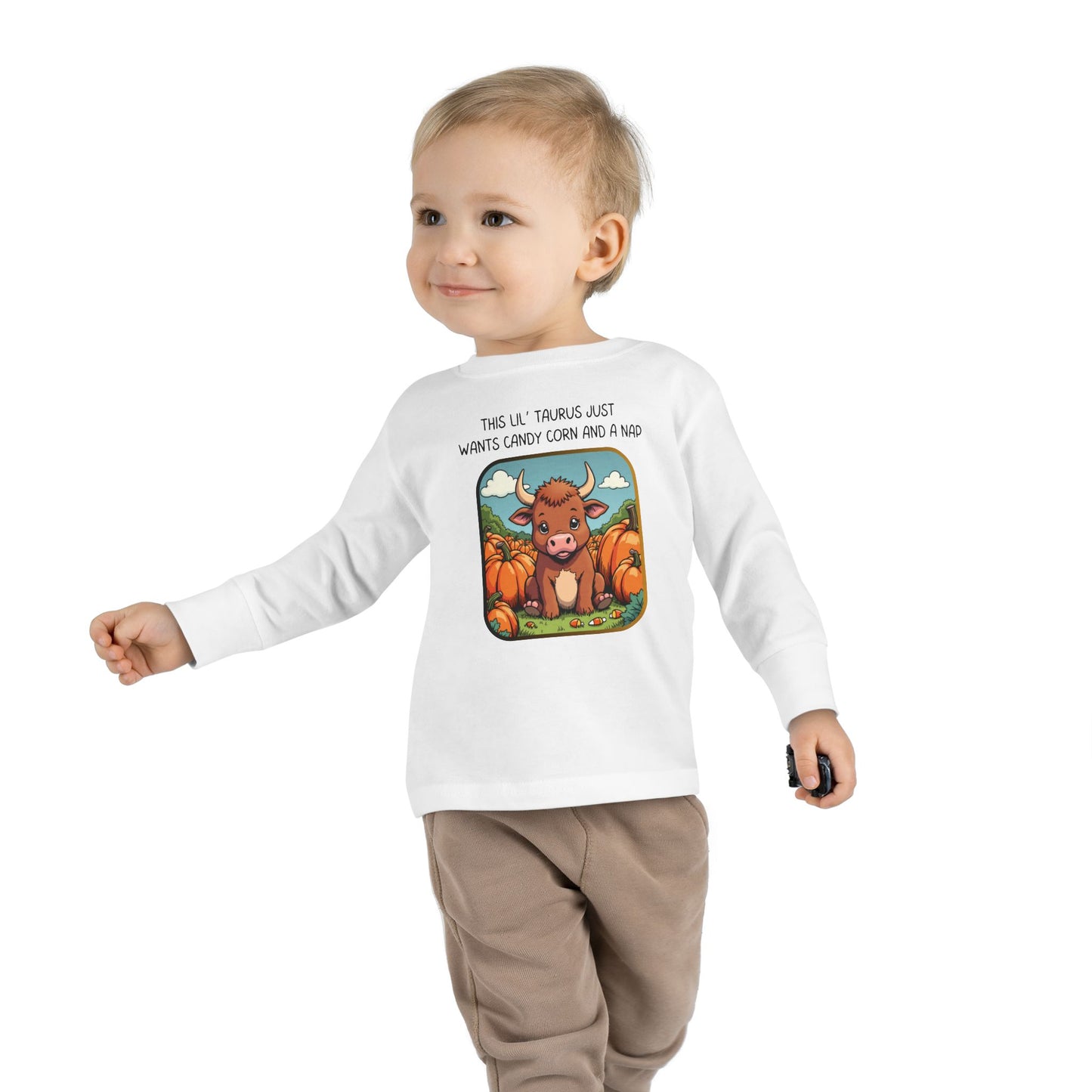 Taurus Halloween Long Sleeve Tee - Taurus Fashion for Kids, Spooky Season Outfit, Boo-tiful Gift, Trick or Treat Shirt, Zodiac Gift