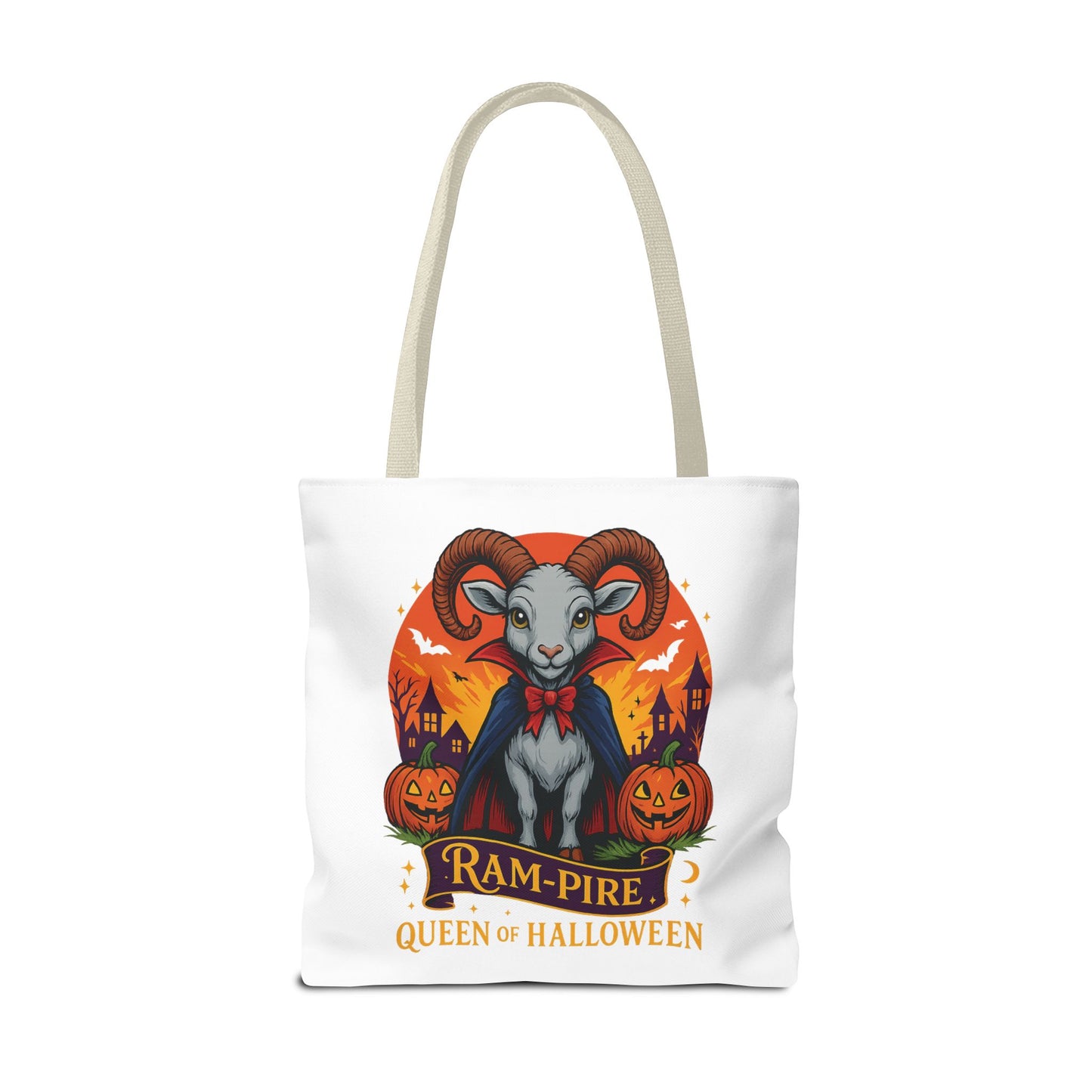 Aries Halloween Ram-Pire Queen Tote Bag, Spooky Aries Tote, Halloween Party Accessory, Gift for Aries, Halloween Decor