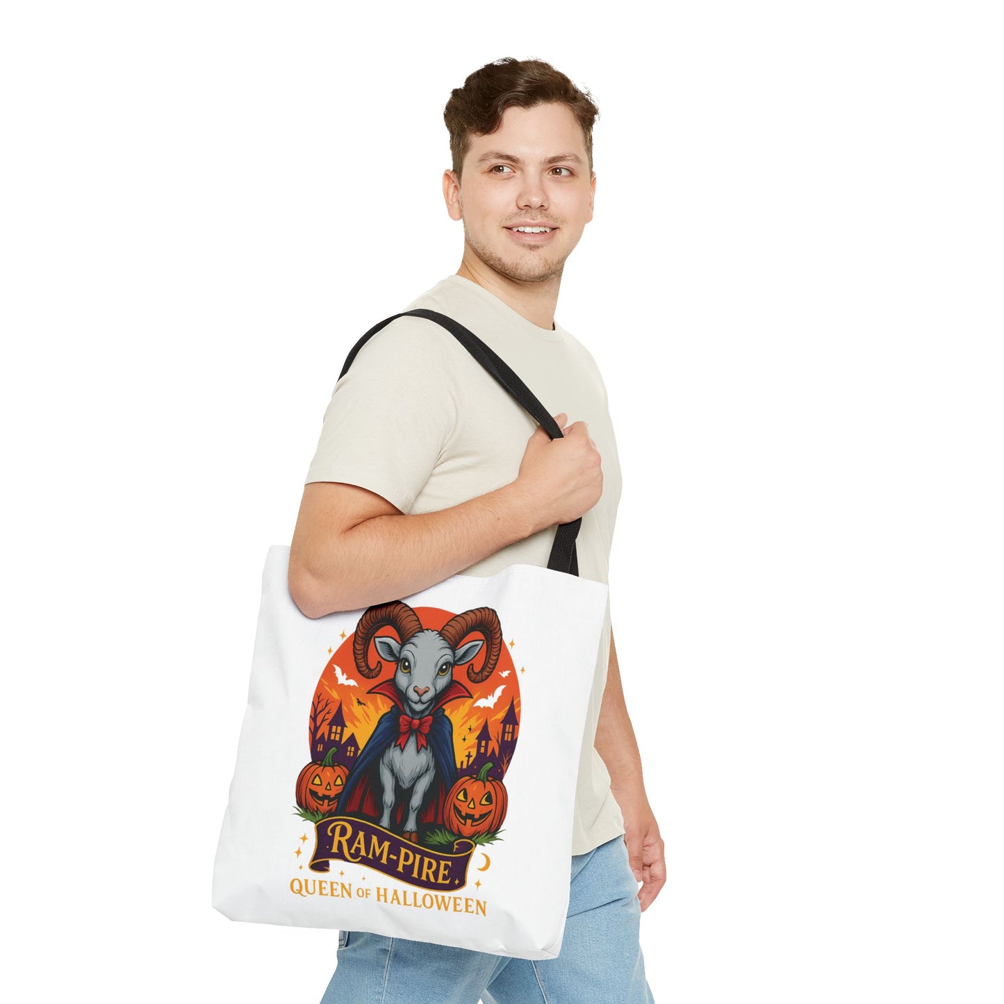 Aries Halloween Ram-Pire Queen Tote Bag, Spooky Aries Tote, Halloween Party Accessory, Gift for Aries, Halloween Decor