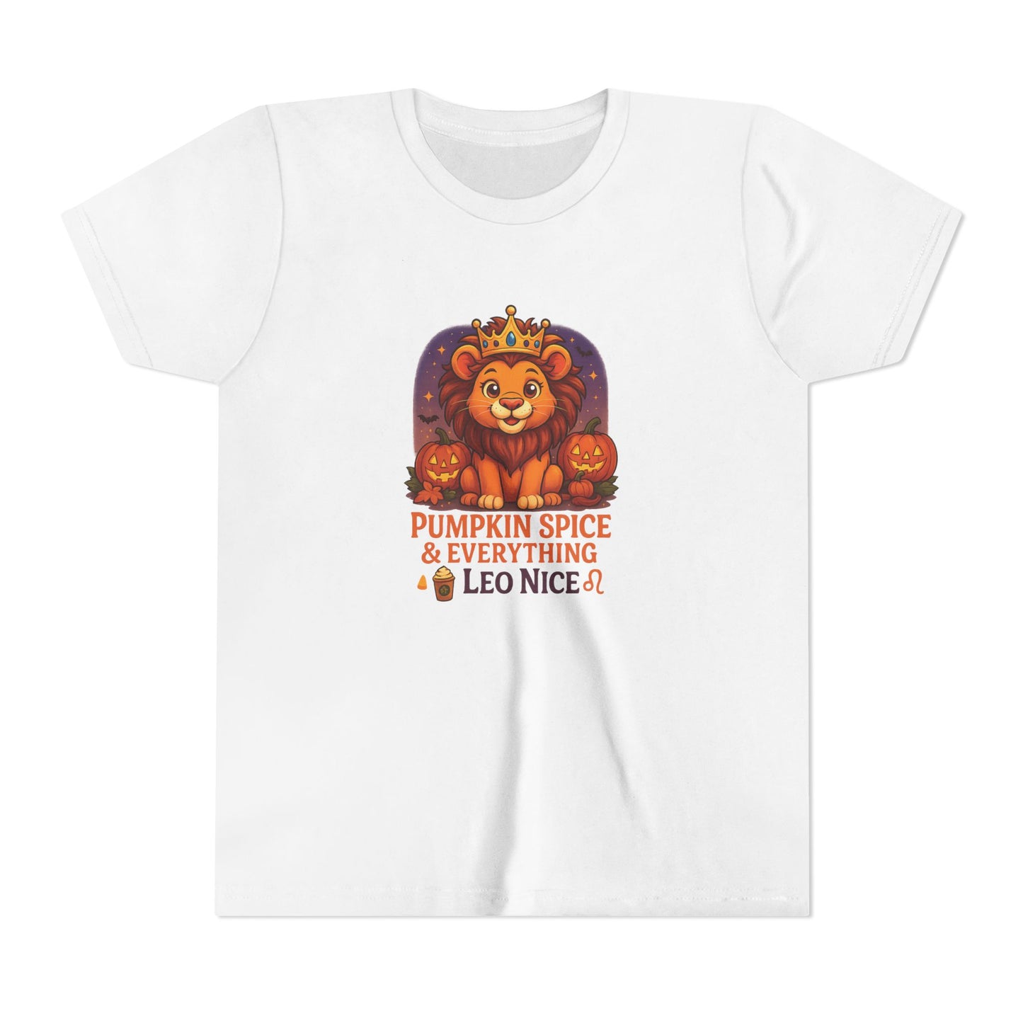 Leo Halloween Themed Youth Tee, Pumpkin Spice Leo Design, Kids Halloween Shirt, Trick or Treat T-Shirt, Halloween Tee, Zodiac Gift for her