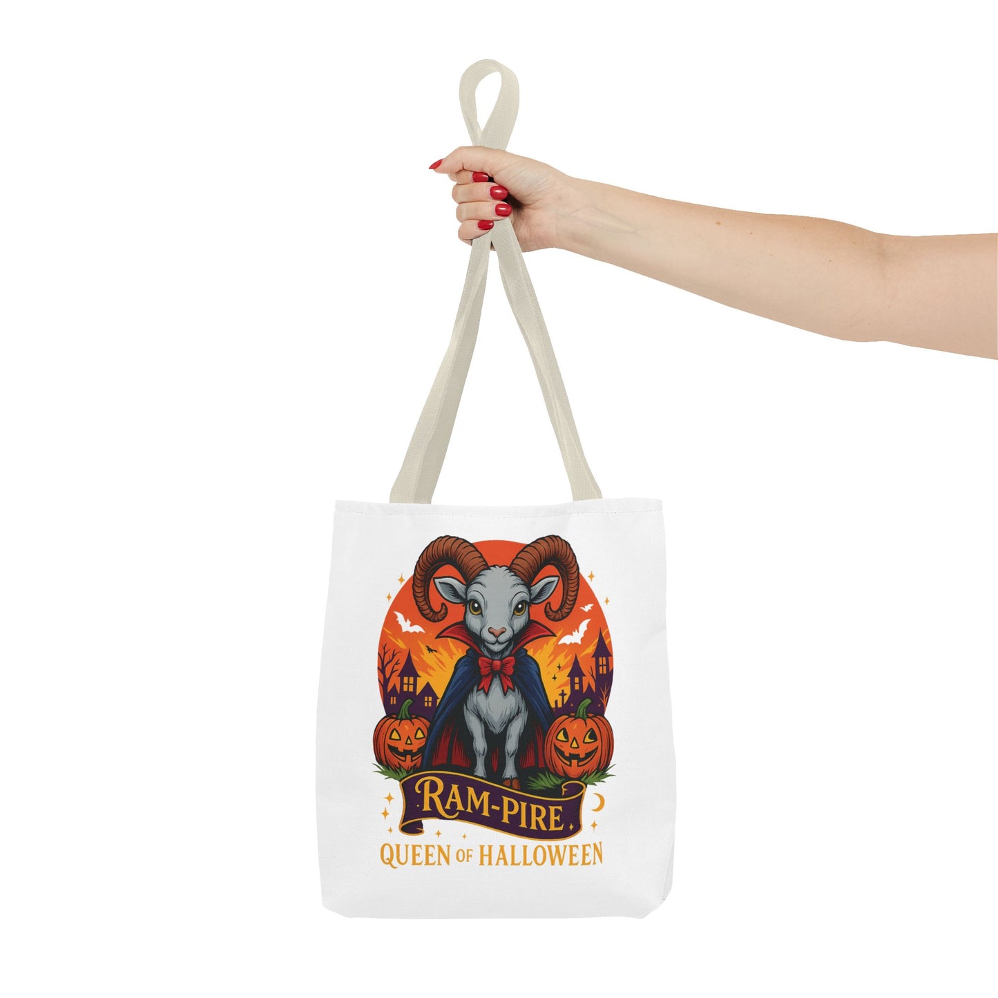 Aries Halloween Ram-Pire Queen Tote Bag, Spooky Aries Tote, Halloween Party Accessory, Gift for Aries, Halloween Decor
