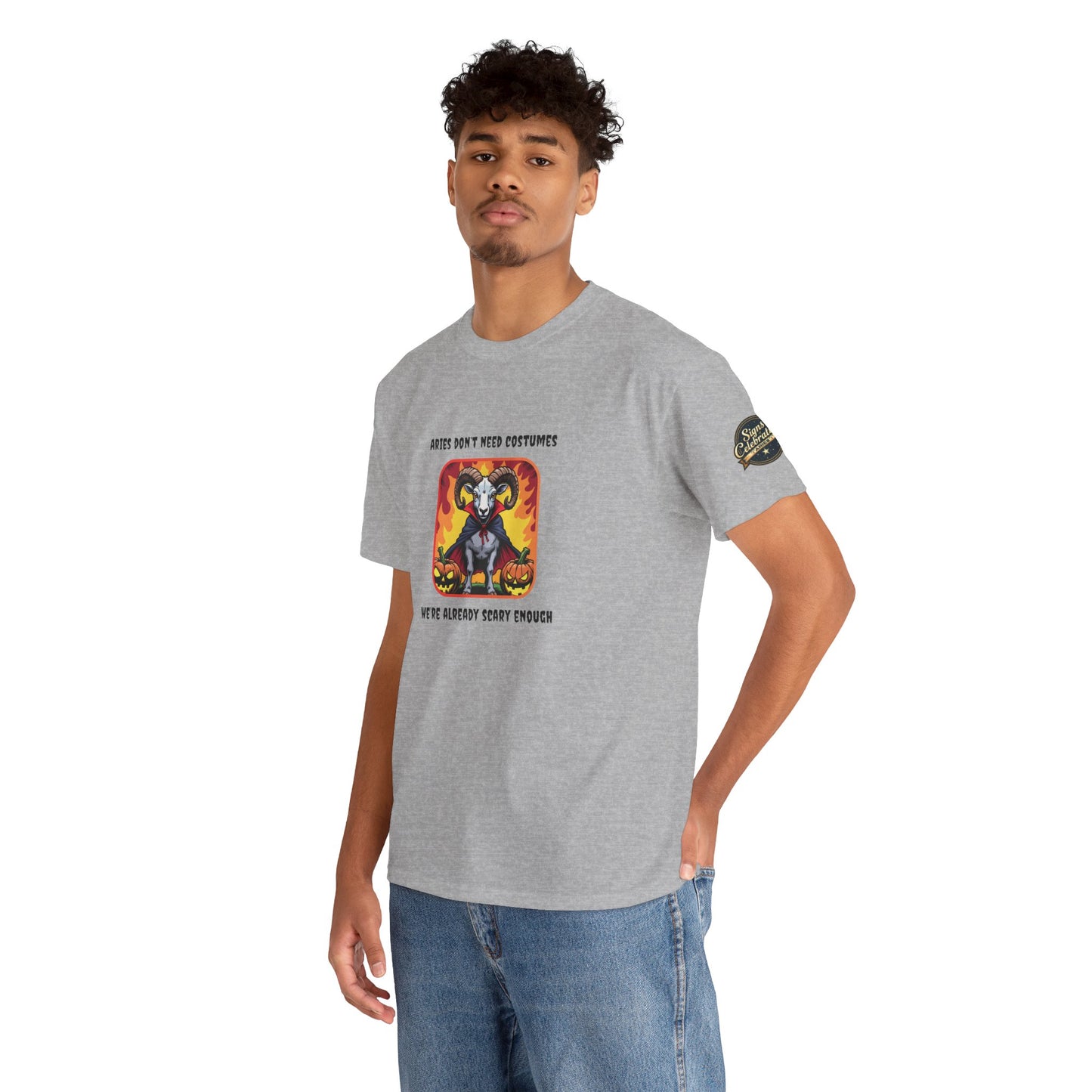 Aries Halloween Heavy Cotton Tee - Perfect for Men, Everyday Wear, Halloween Costume Alternative, Aries Gift