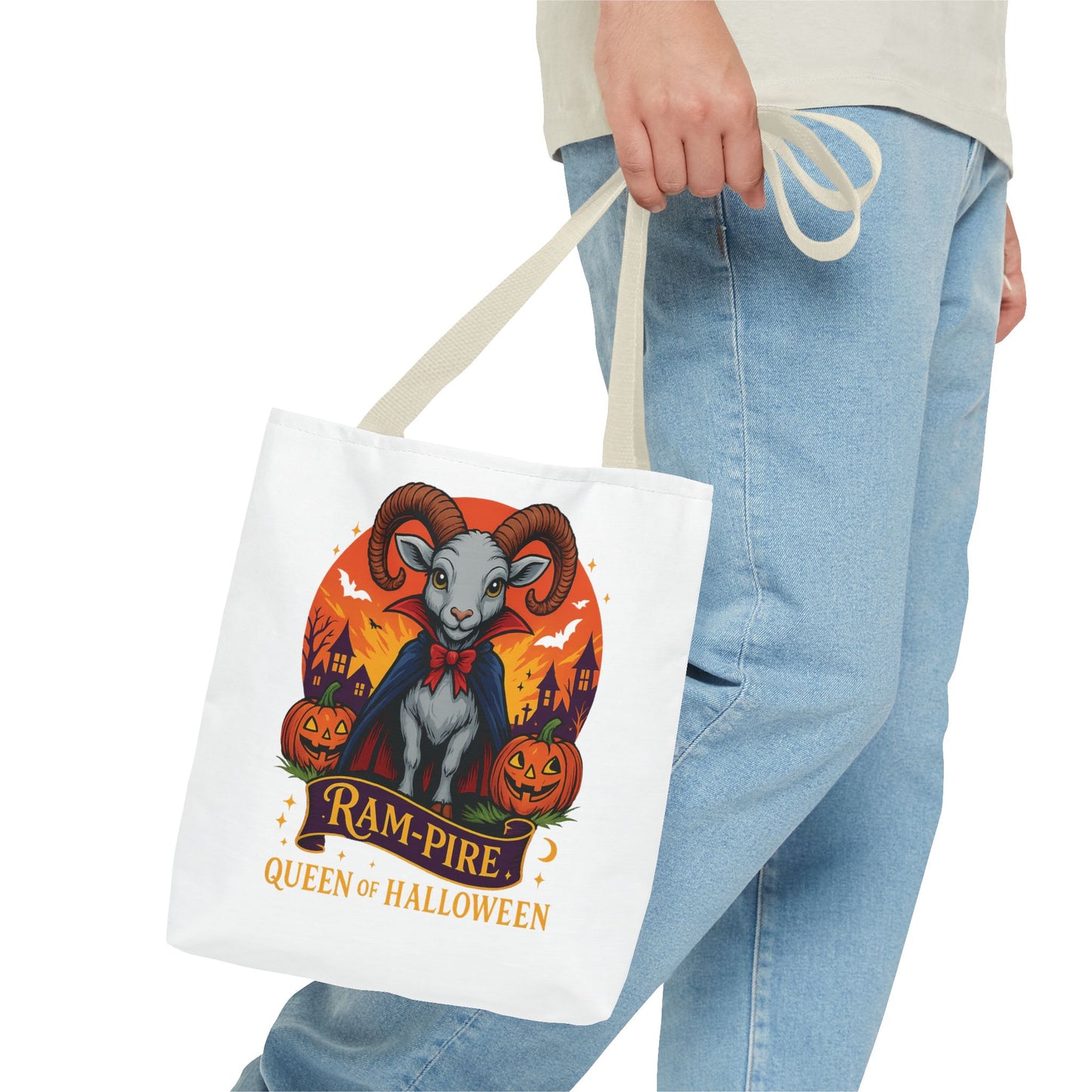 Aries Halloween Ram-Pire Queen Tote Bag, Spooky Aries Tote, Halloween Party Accessory, Gift for Aries, Halloween Decor