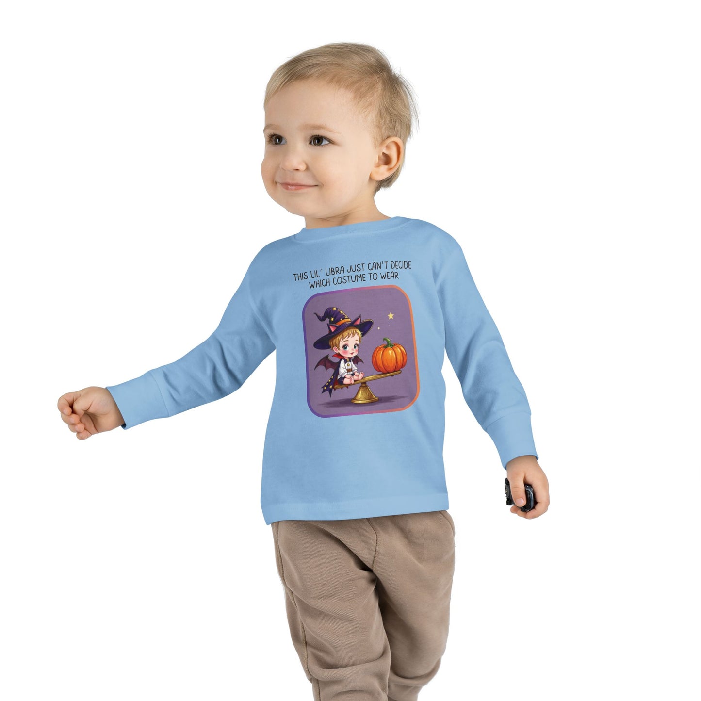 Halloween-themed Libra Long Sleeve Tee - Libra Fashion for Kids, Spooky Season Outfit, Boo-tiful Gift, Trick or Treat Shirt, Zodiac Gift