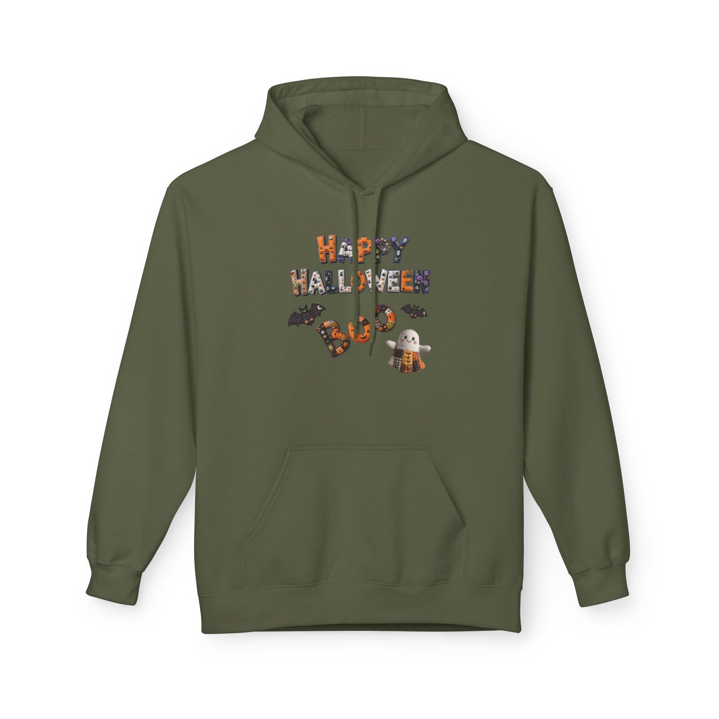 Halloween Boo Patchwork Fleece Hoodie, Unisex Sweatshirt