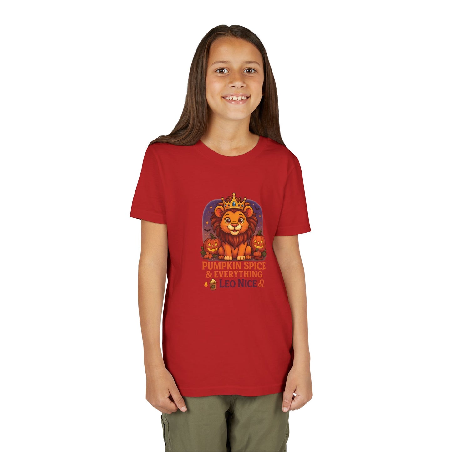 Leo Halloween Themed Youth Tee, Pumpkin Spice Leo Design, Kids Halloween Shirt, Trick or Treat T-Shirt, Halloween Tee, Zodiac Gift for her