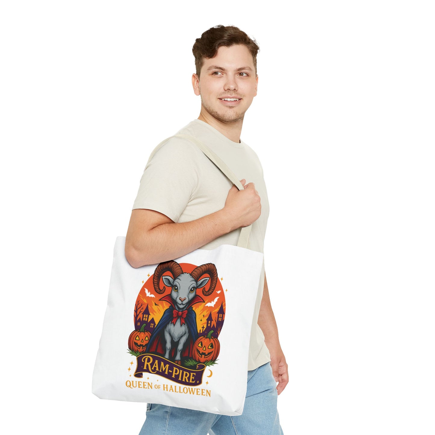 Aries Halloween Ram-Pire Queen Tote Bag, Spooky Aries Tote, Halloween Party Accessory, Gift for Aries, Halloween Decor