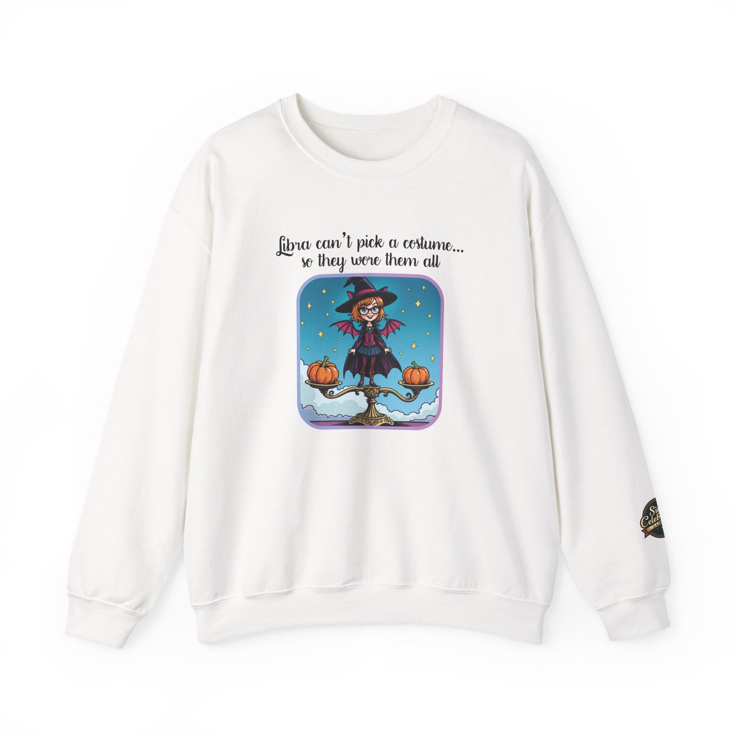 Halloween-themed Libra Inspired Ladies Crewneck Sweatshirt, Cozy Astrology Gift, Halloween Apparel, Zodiac Inspired Clothing