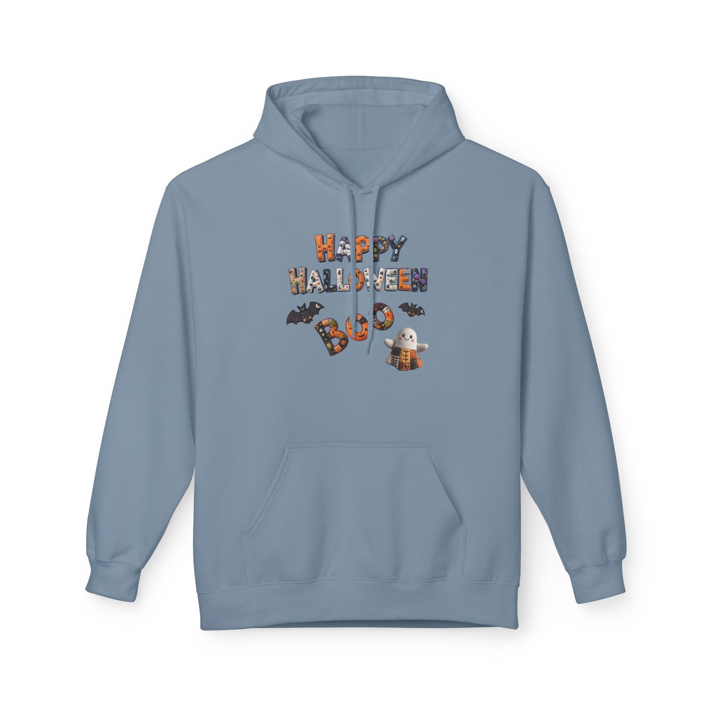 Halloween Boo Patchwork Fleece Hoodie, Unisex Sweatshirt