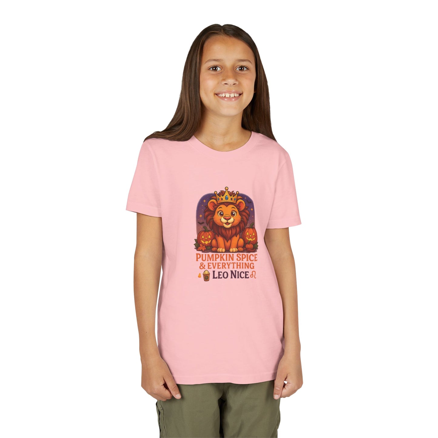 Leo Halloween Themed Youth Tee, Pumpkin Spice Leo Design, Kids Halloween Shirt, Trick or Treat T-Shirt, Halloween Tee, Zodiac Gift for her