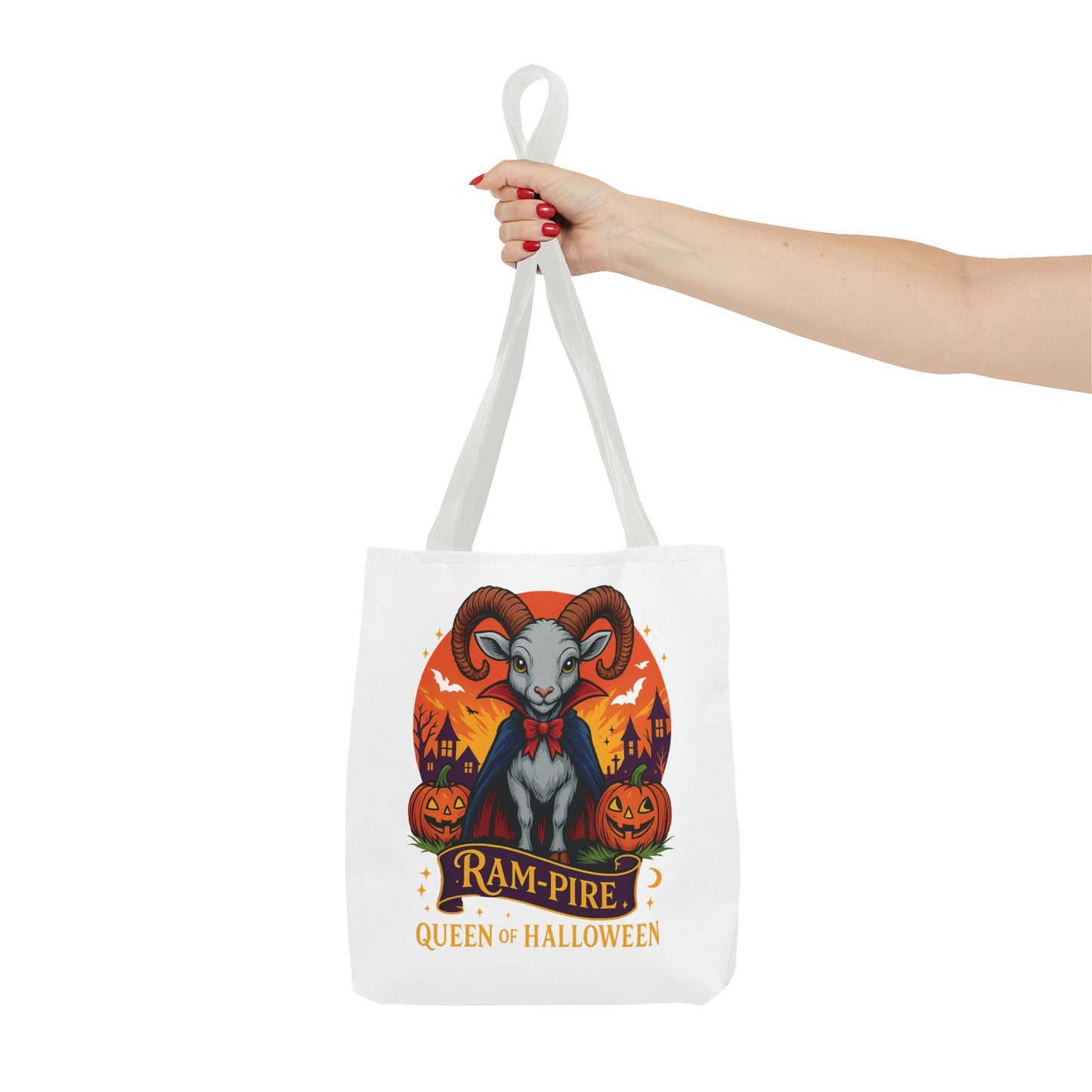 Aries Halloween Ram-Pire Queen Tote Bag, Spooky Aries Tote, Halloween Party Accessory, Gift for Aries, Halloween Decor