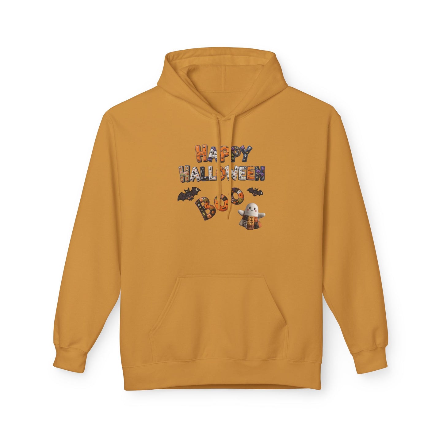Halloween Boo Patchwork Fleece Hoodie, Unisex Sweatshirt