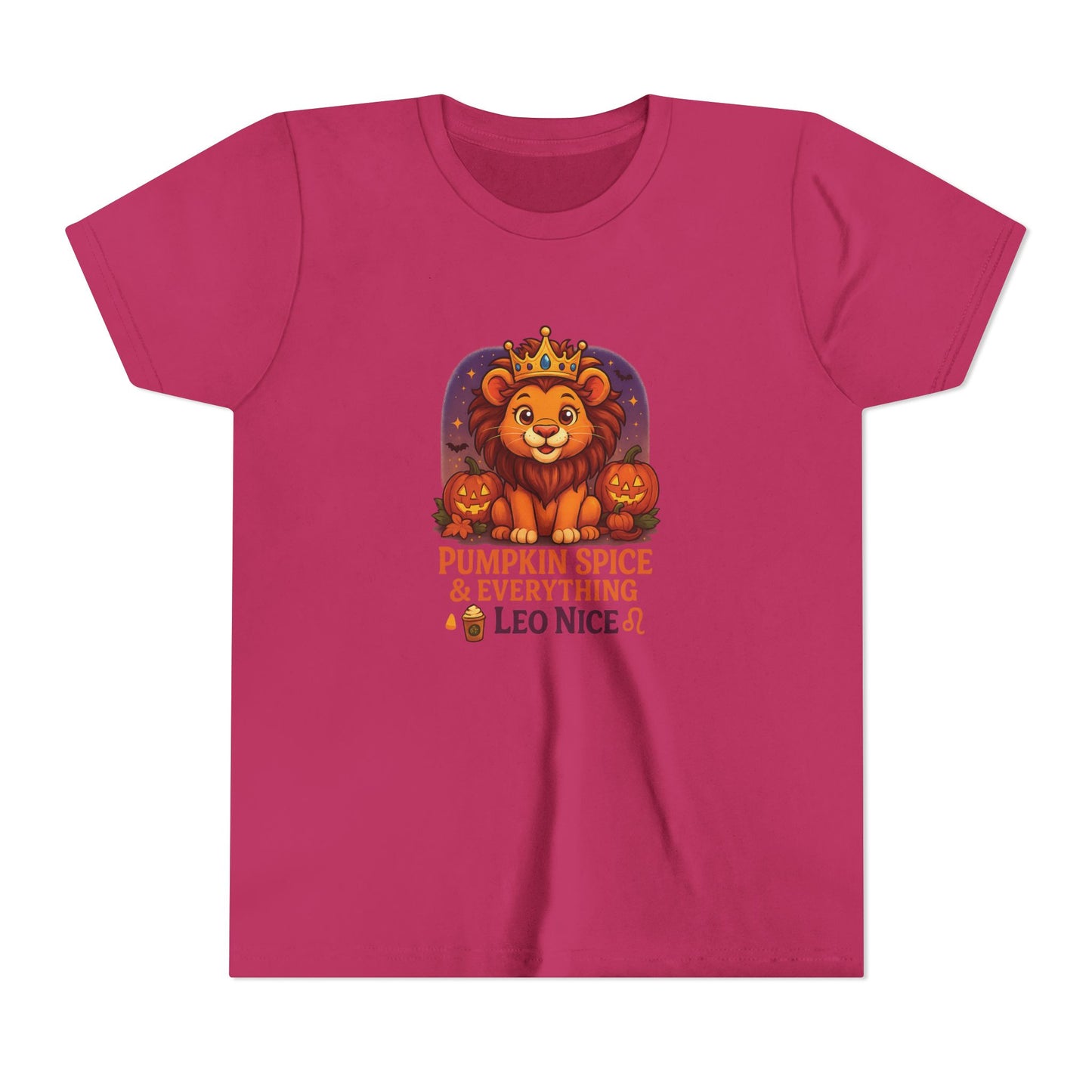 Leo Halloween Themed Youth Tee, Pumpkin Spice Leo Design, Kids Halloween Shirt, Trick or Treat T-Shirt, Halloween Tee, Zodiac Gift for her
