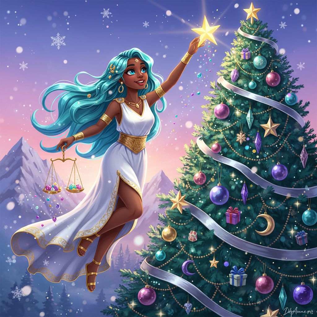 Libra Christmas-Themed Three Panel Fleece Hoodie for Her