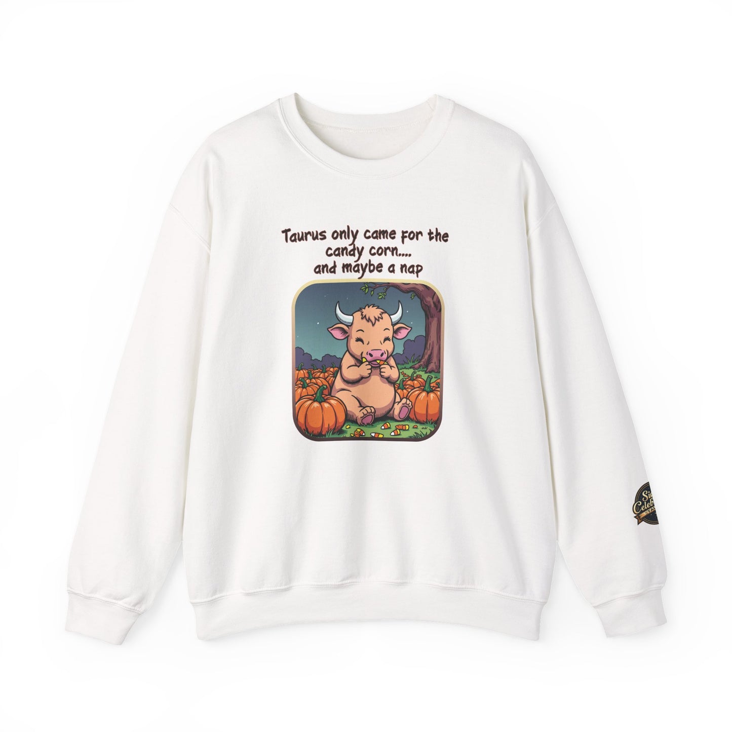 Taurus Halloween Inspired Ladies Crewneck Sweatshirt, Cozy Astrology Gift, Halloween Apparel, Zodiac Inspired Clothing