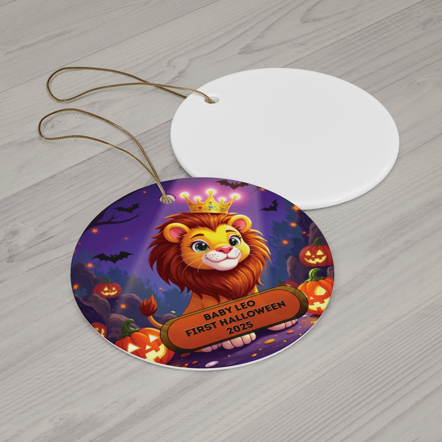 Baby Leo 2025 Halloween Round Ceramic Ornament