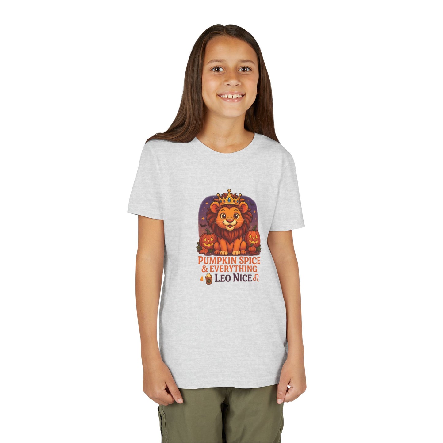 Leo Halloween Themed Youth Tee, Pumpkin Spice Leo Design, Kids Halloween Shirt, Trick or Treat T-Shirt, Halloween Tee, Zodiac Gift for her