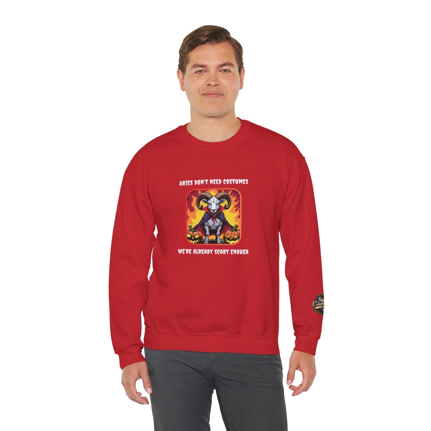 Halloween Aries-Inspired Crewneck Sweatshirt for Men - Perfect for Spooky Season, Aries Gift , Zodiac Gifts, Comfortable Style