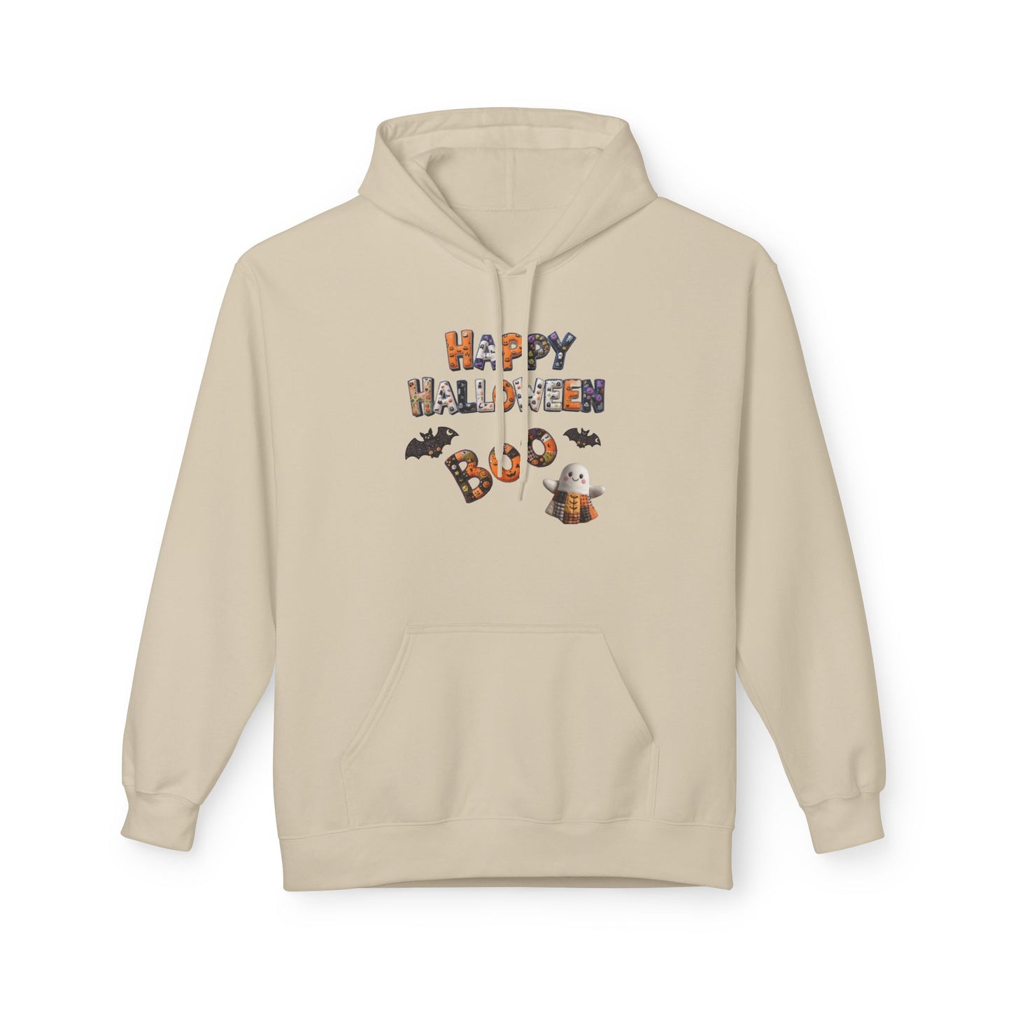 Halloween Boo Patchwork Fleece Hoodie, Unisex Sweatshirt