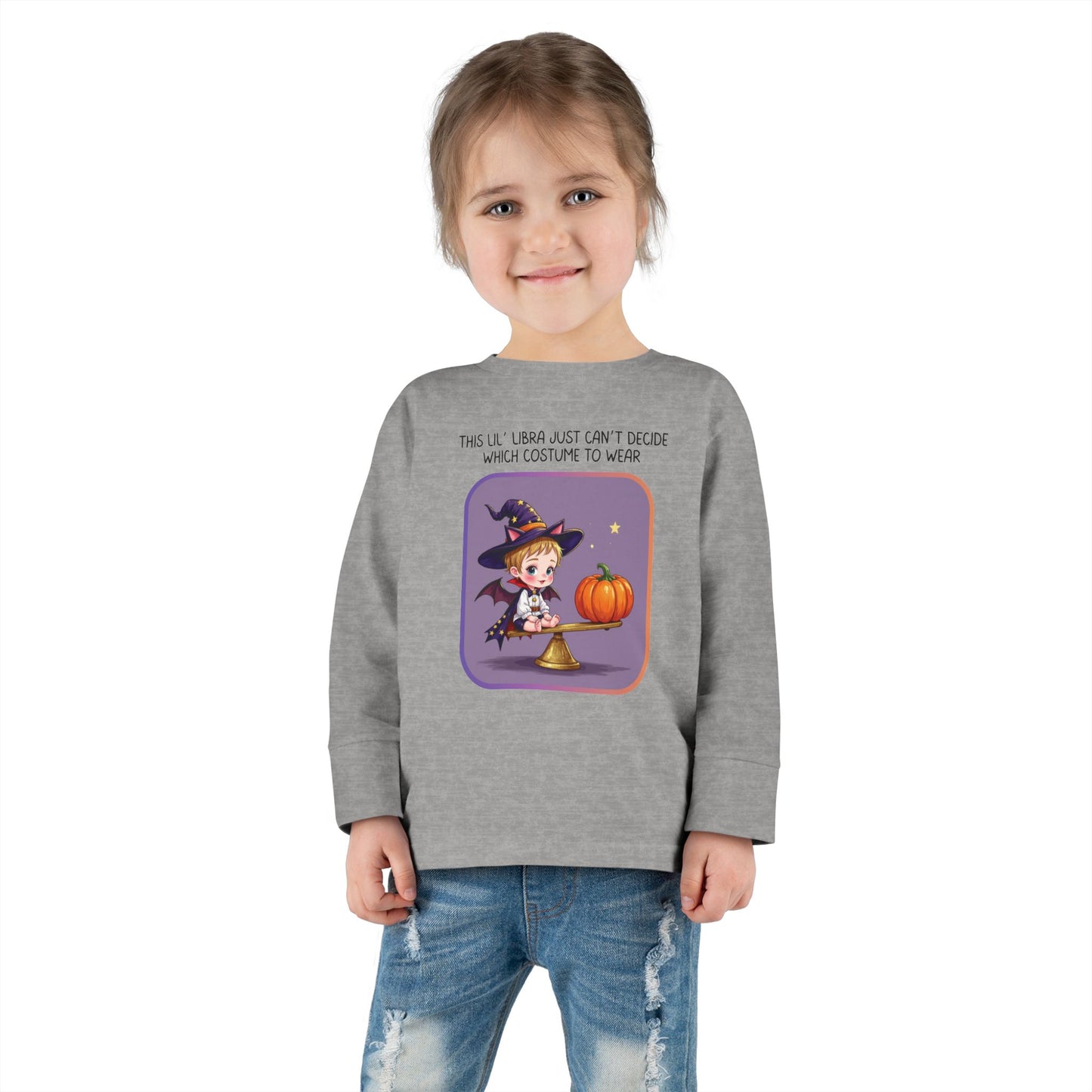 Halloween-themed Libra Long Sleeve Tee - Libra Fashion for Kids, Spooky Season Outfit, Boo-tiful Gift, Trick or Treat Shirt, Zodiac Gift
