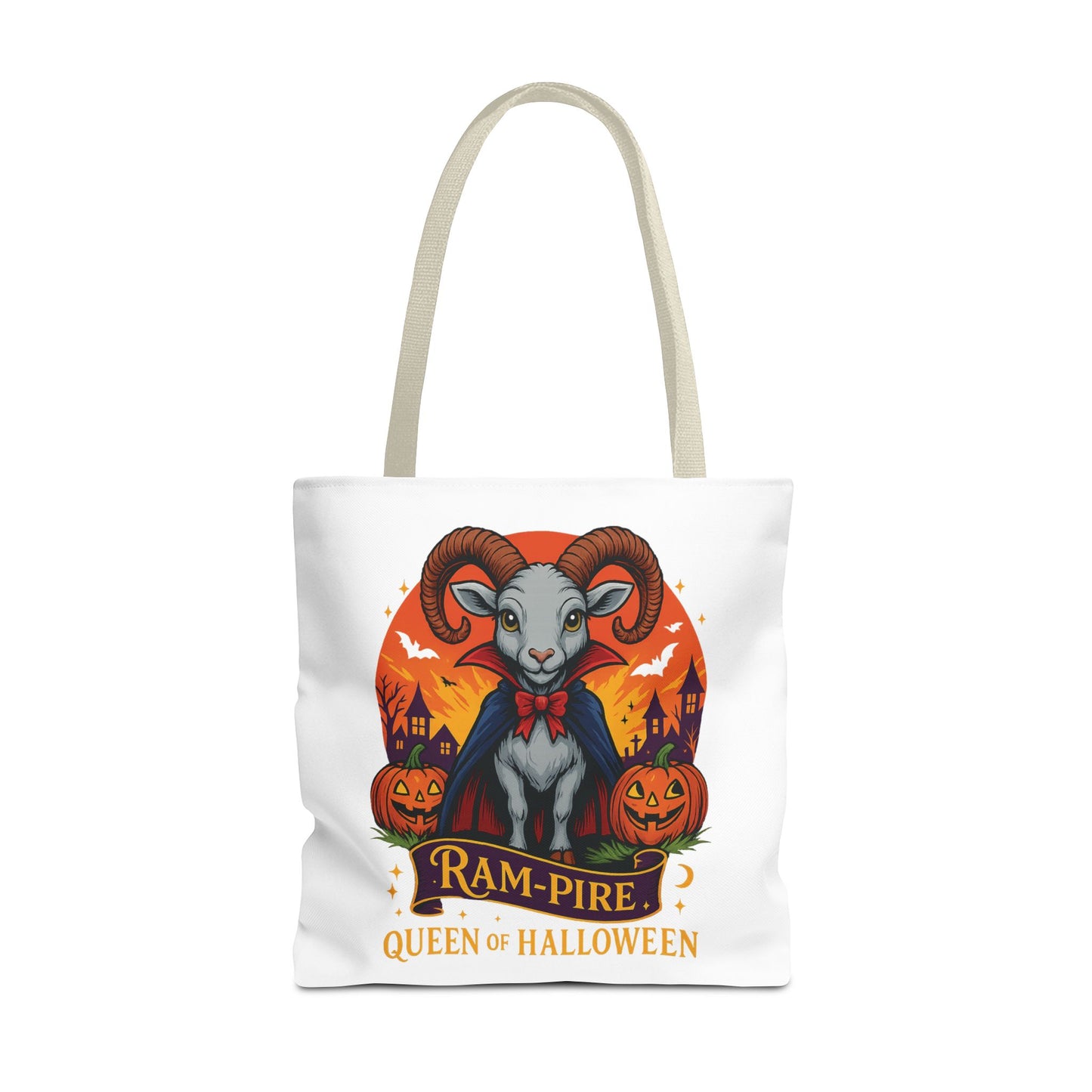 Aries Halloween Ram-Pire Queen Tote Bag, Spooky Aries Tote, Halloween Party Accessory, Gift for Aries, Halloween Decor