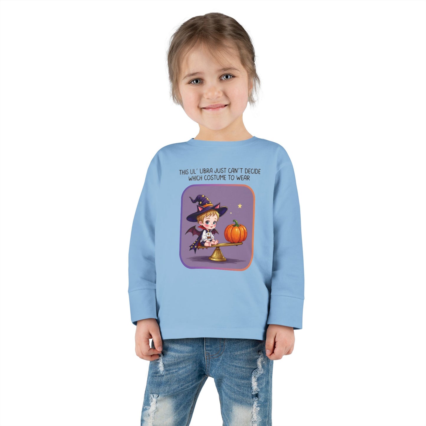Halloween-themed Libra Long Sleeve Tee - Libra Fashion for Kids, Spooky Season Outfit, Boo-tiful Gift, Trick or Treat Shirt, Zodiac Gift