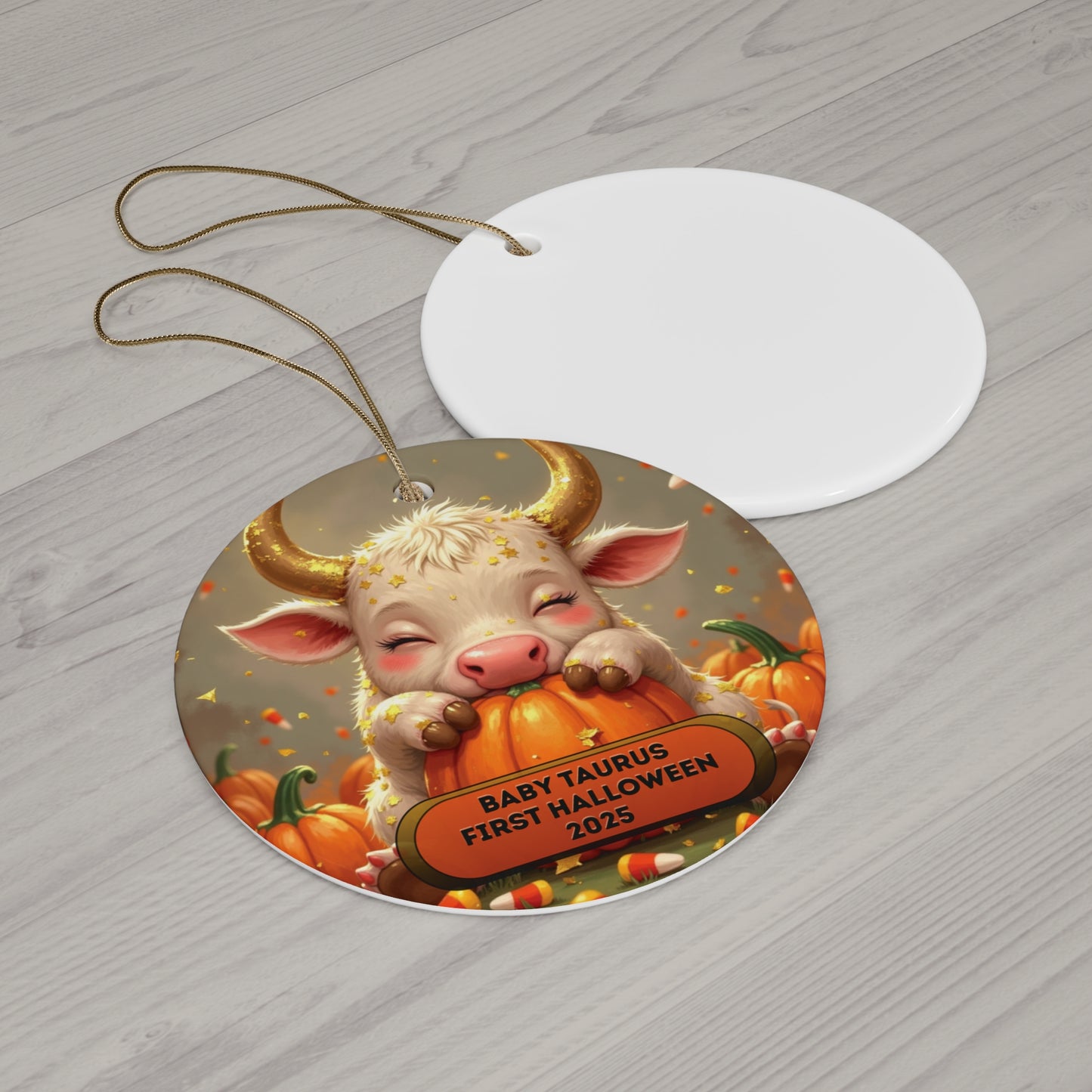 Baby Taurus 2025 Halloween Round Ceramic Ornament