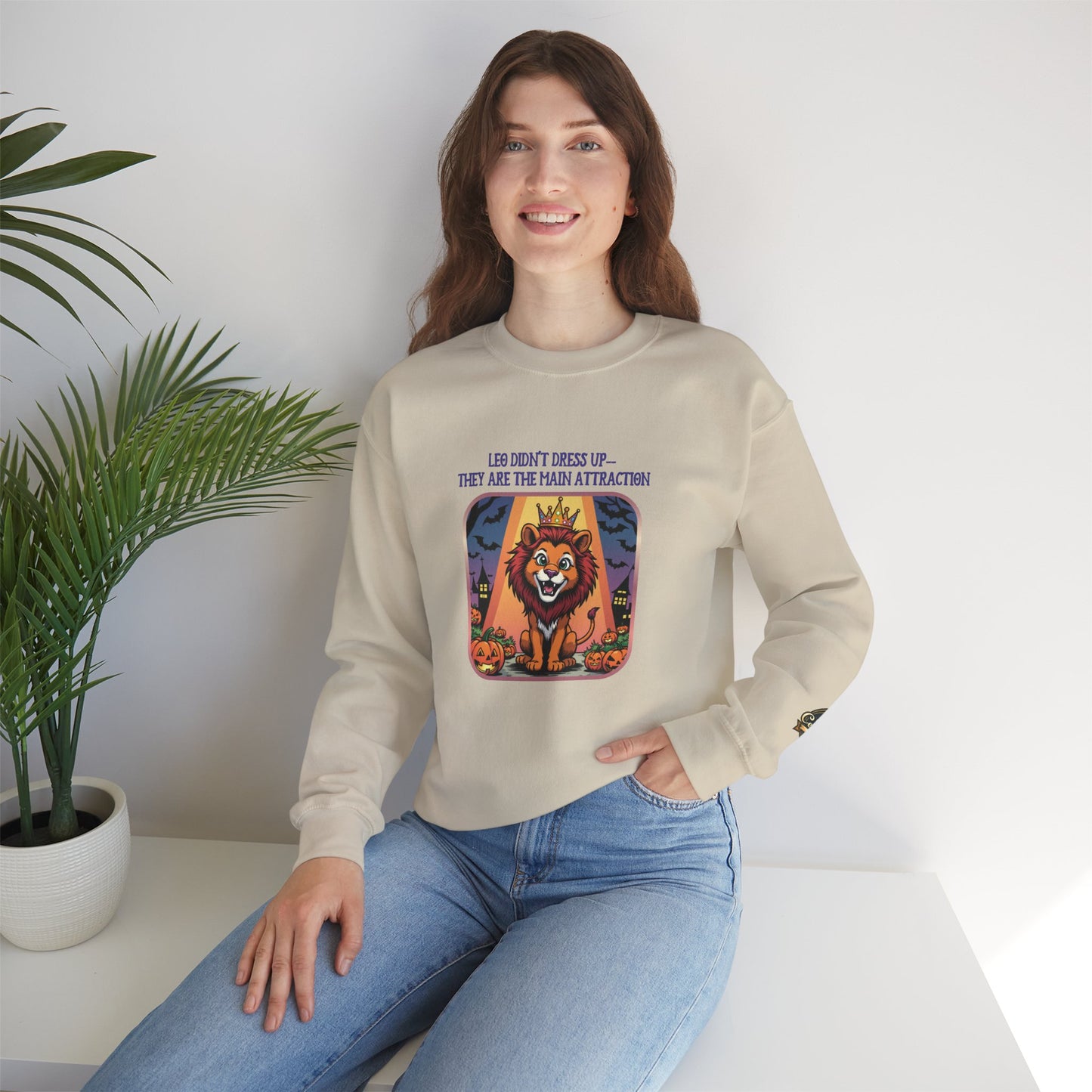 Leo Halloween Inspired Ladies Crewneck Sweatshirt, Cozy Astrology Gift, Halloween Apparel, Zodiac Inspired Clothing