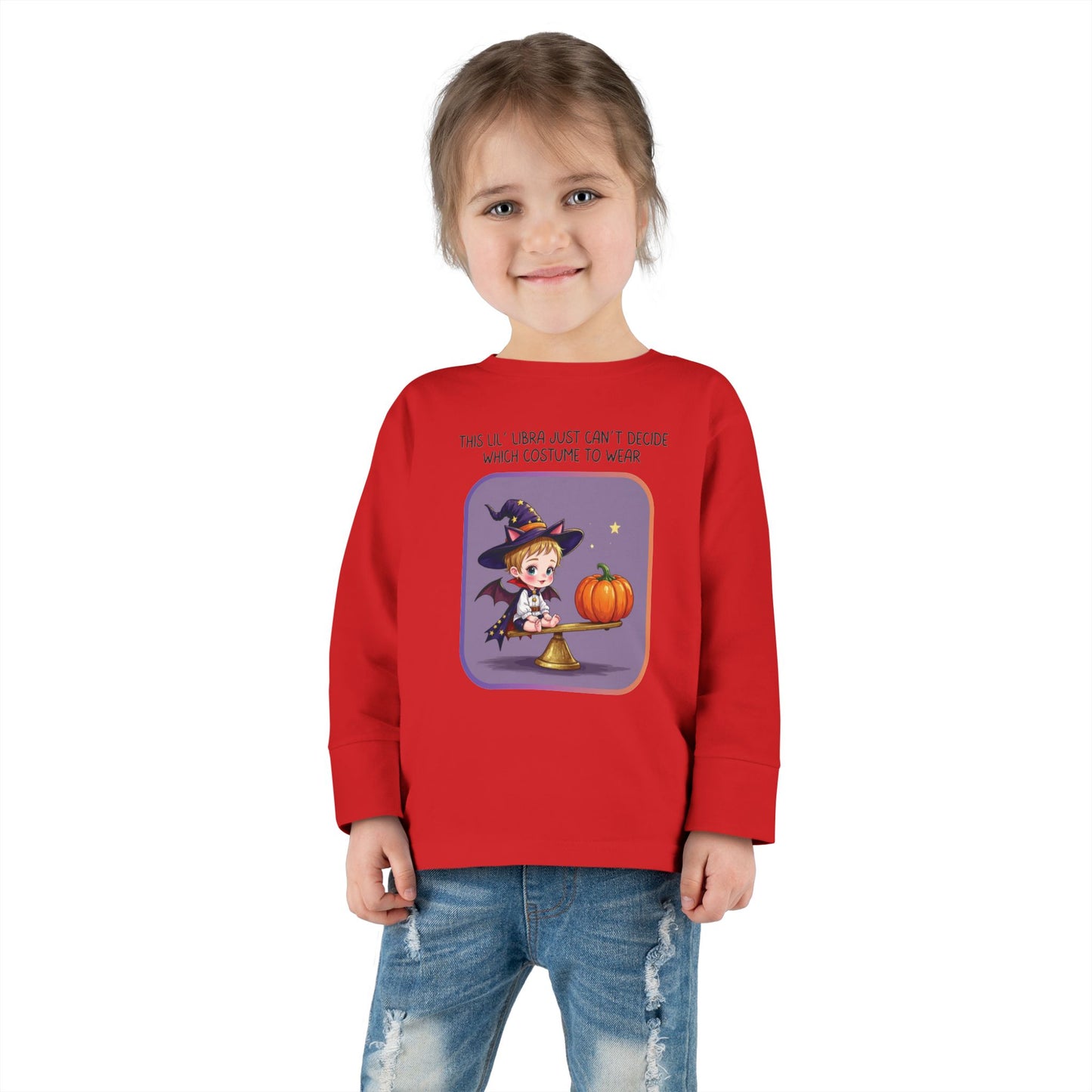 Halloween-themed Libra Long Sleeve Tee - Libra Fashion for Kids, Spooky Season Outfit, Boo-tiful Gift, Trick or Treat Shirt, Zodiac Gift