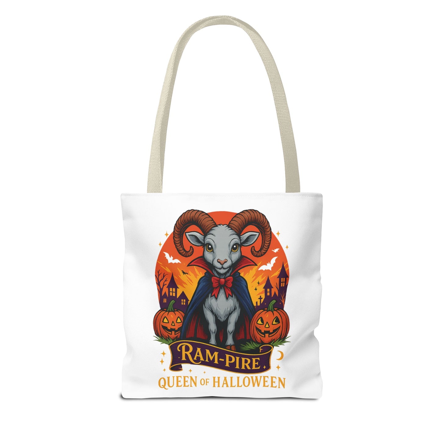 Aries Halloween Ram-Pire Queen Tote Bag, Spooky Aries Tote, Halloween Party Accessory, Gift for Aries, Halloween Decor