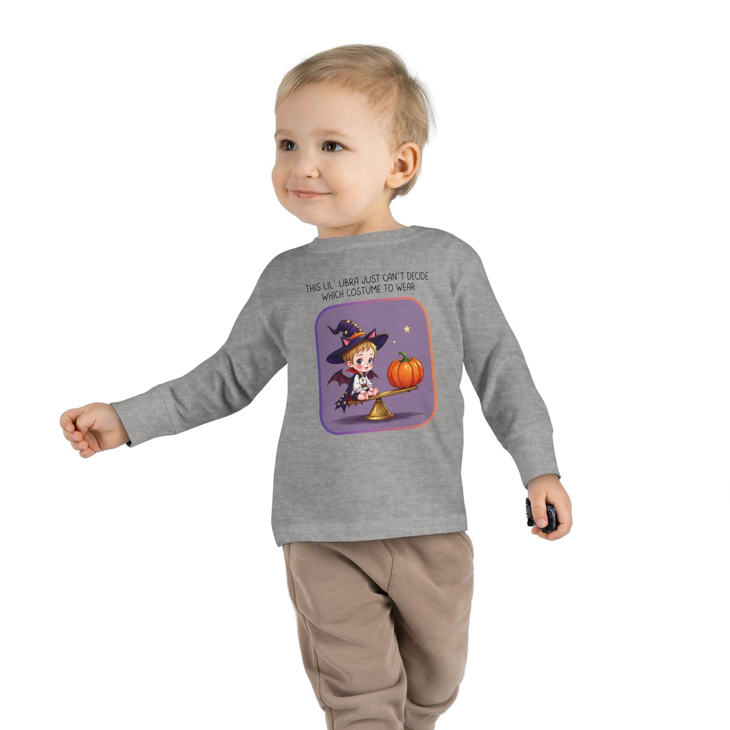 Halloween-themed Libra Long Sleeve Tee - Libra Fashion for Kids, Spooky Season Outfit, Boo-tiful Gift, Trick or Treat Shirt, Zodiac Gift