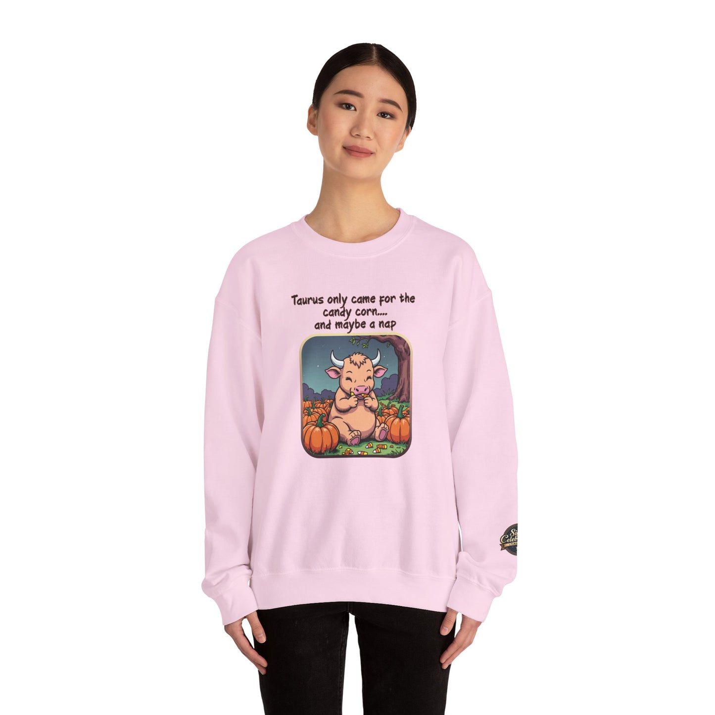 Taurus Halloween Inspired Ladies Crewneck Sweatshirt, Cozy Astrology Gift, Halloween Apparel, Zodiac Inspired Clothing