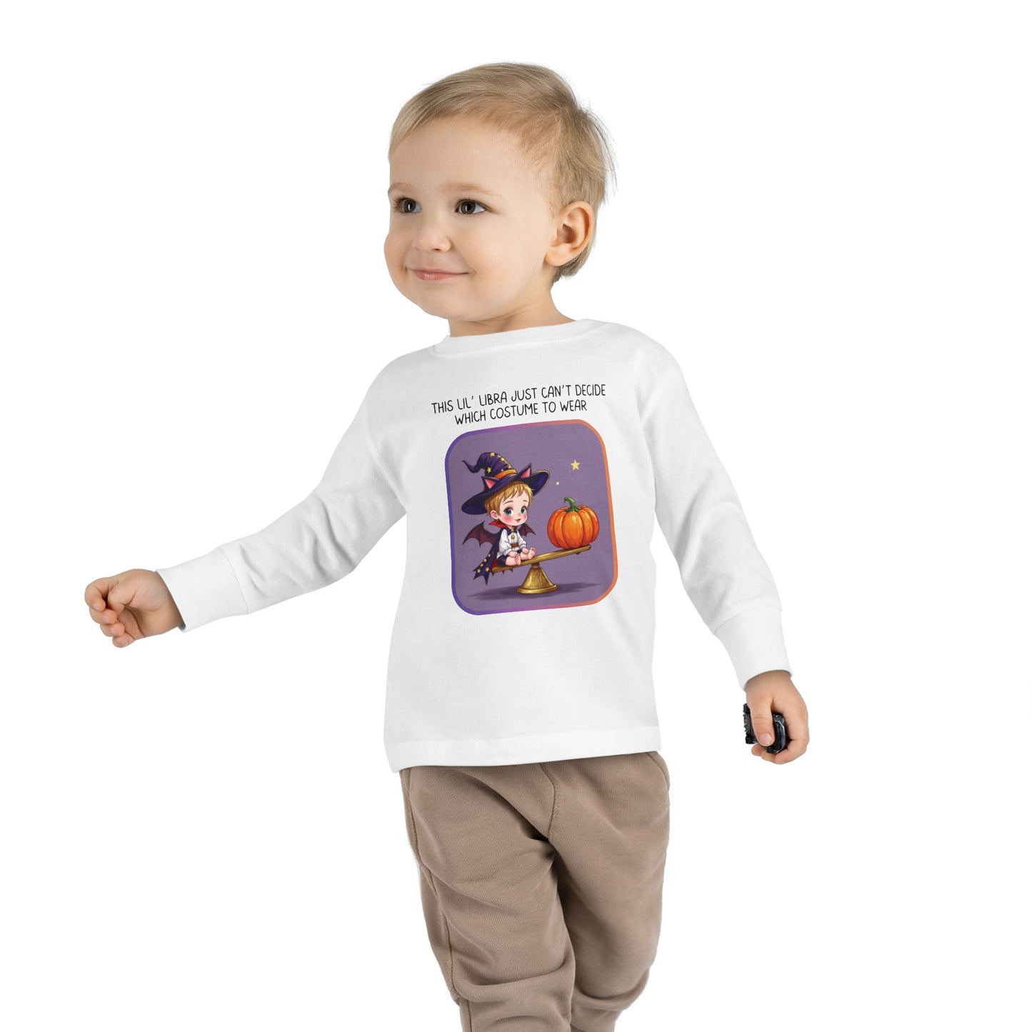 Halloween-themed Libra Long Sleeve Tee - Libra Fashion for Kids, Spooky Season Outfit, Boo-tiful Gift, Trick or Treat Shirt, Zodiac Gift