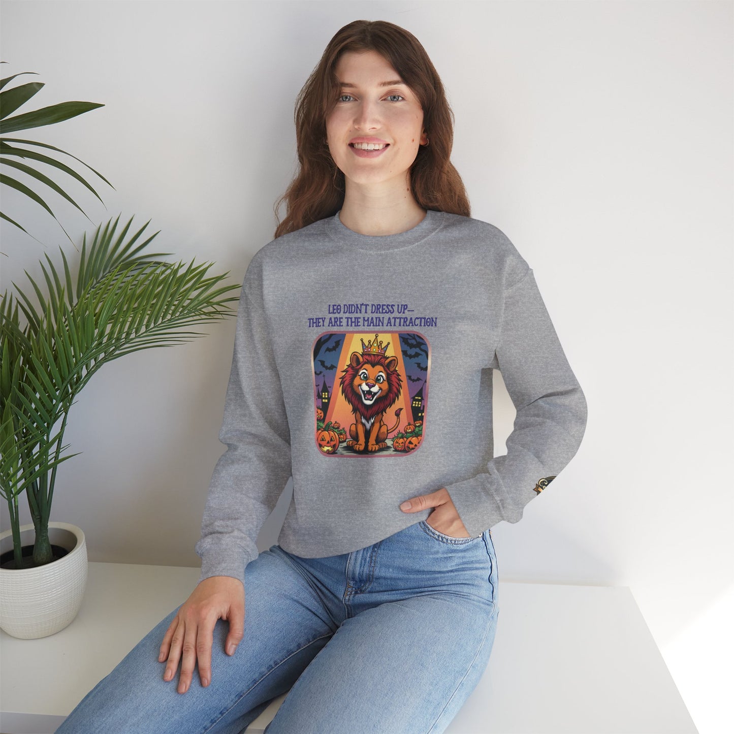Leo Halloween Inspired Ladies Crewneck Sweatshirt, Cozy Astrology Gift, Halloween Apparel, Zodiac Inspired Clothing